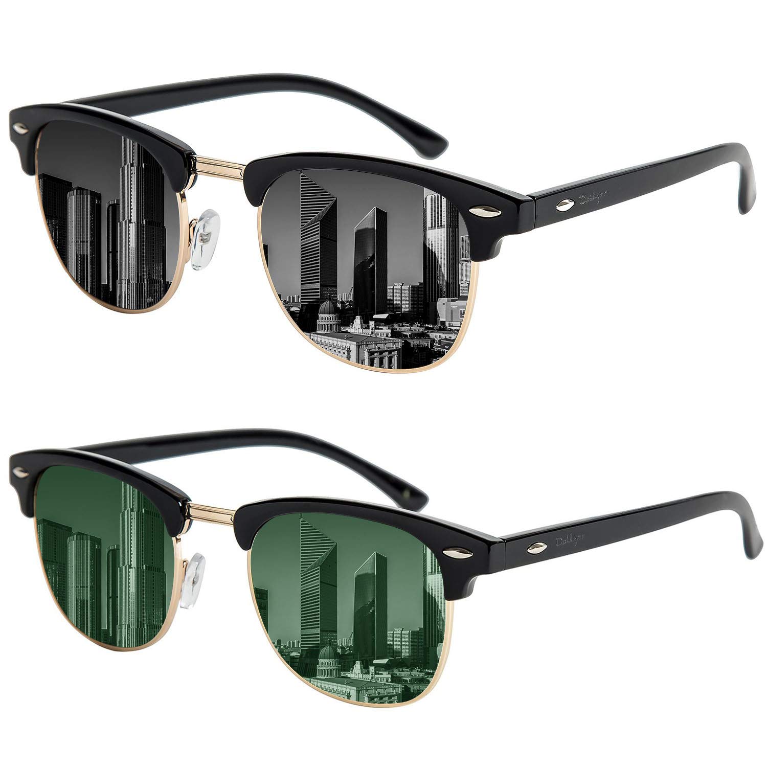 Dollger Polarized Browline Sunglasses - Classic Semi-Rimless Retro Frame for Men & Women - UV400 Protection - Perfect for Driving, Outdoor Sports & Fashion Accessories