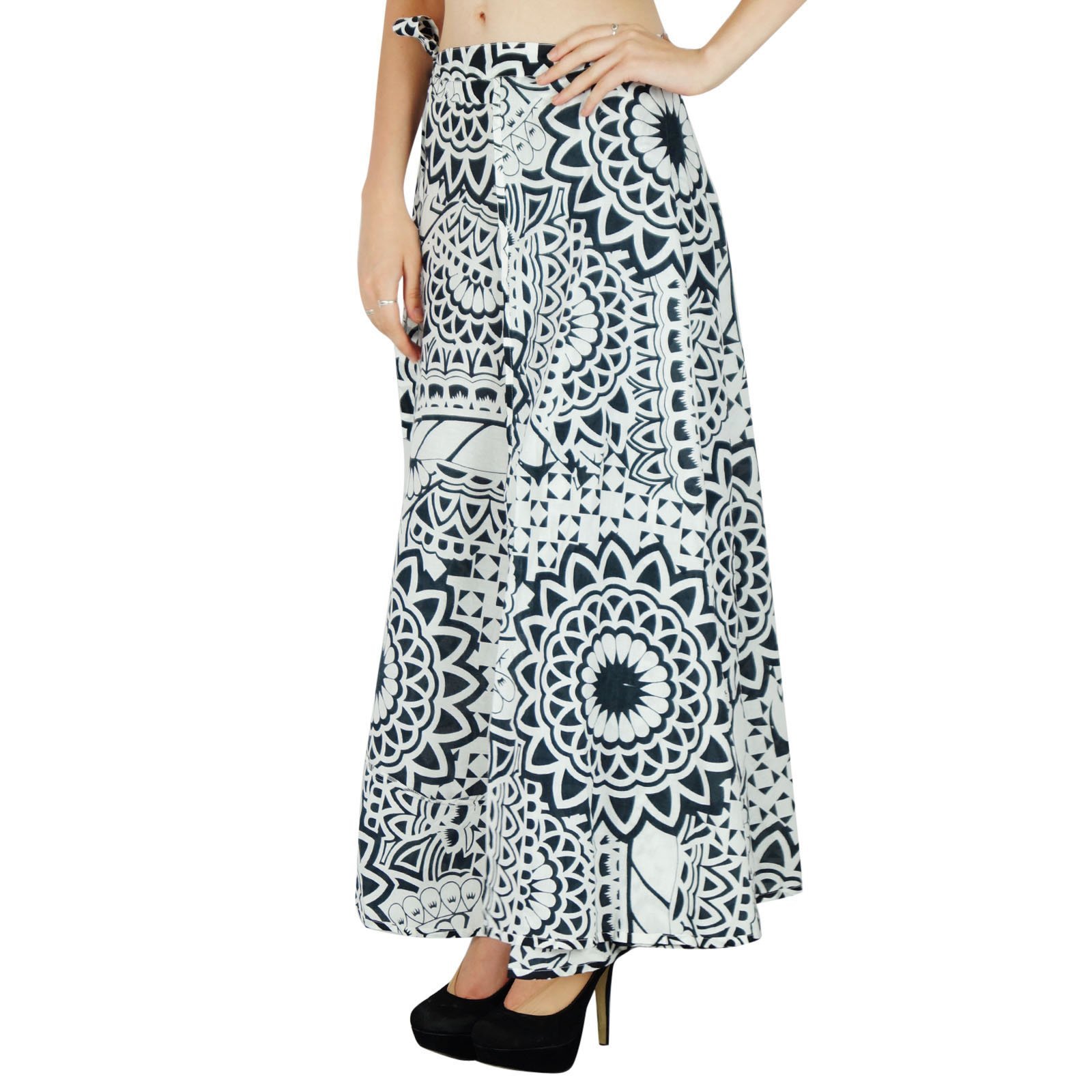 Women's Plus Size Printed Cotton Magic Wrap Skirt - Flowy Long Boho Skirt for Summer Beach, Vacation & Casual Wear