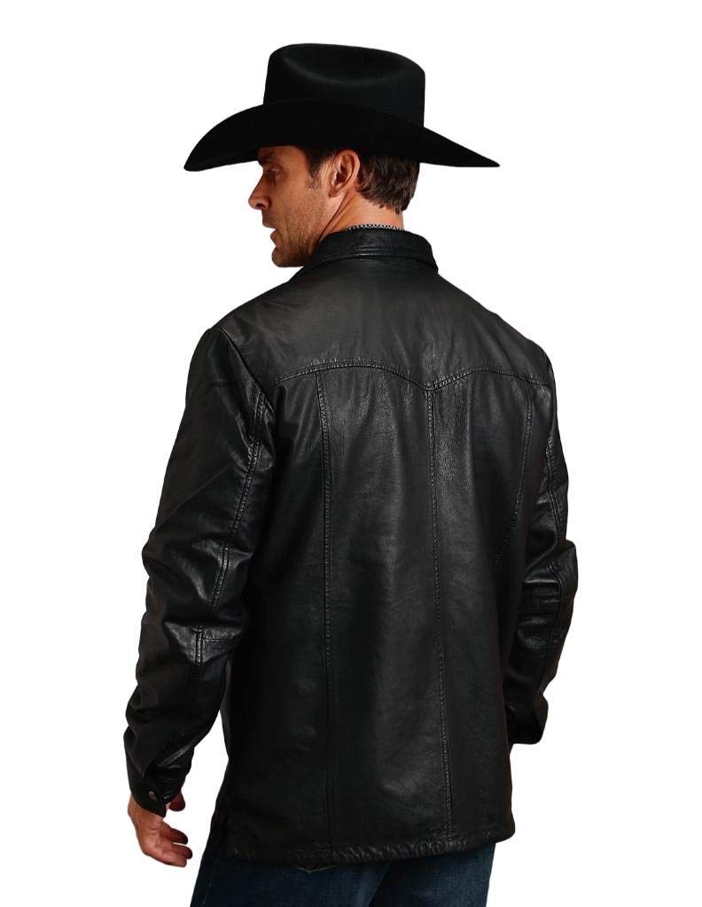 Vintage Leather Western Shirt Jacket for Men - Distressed Cowboy Style Button Up Shirt with Snap Closures | Perfect for Rodeo, Country Music Festivals & Casual Outfits