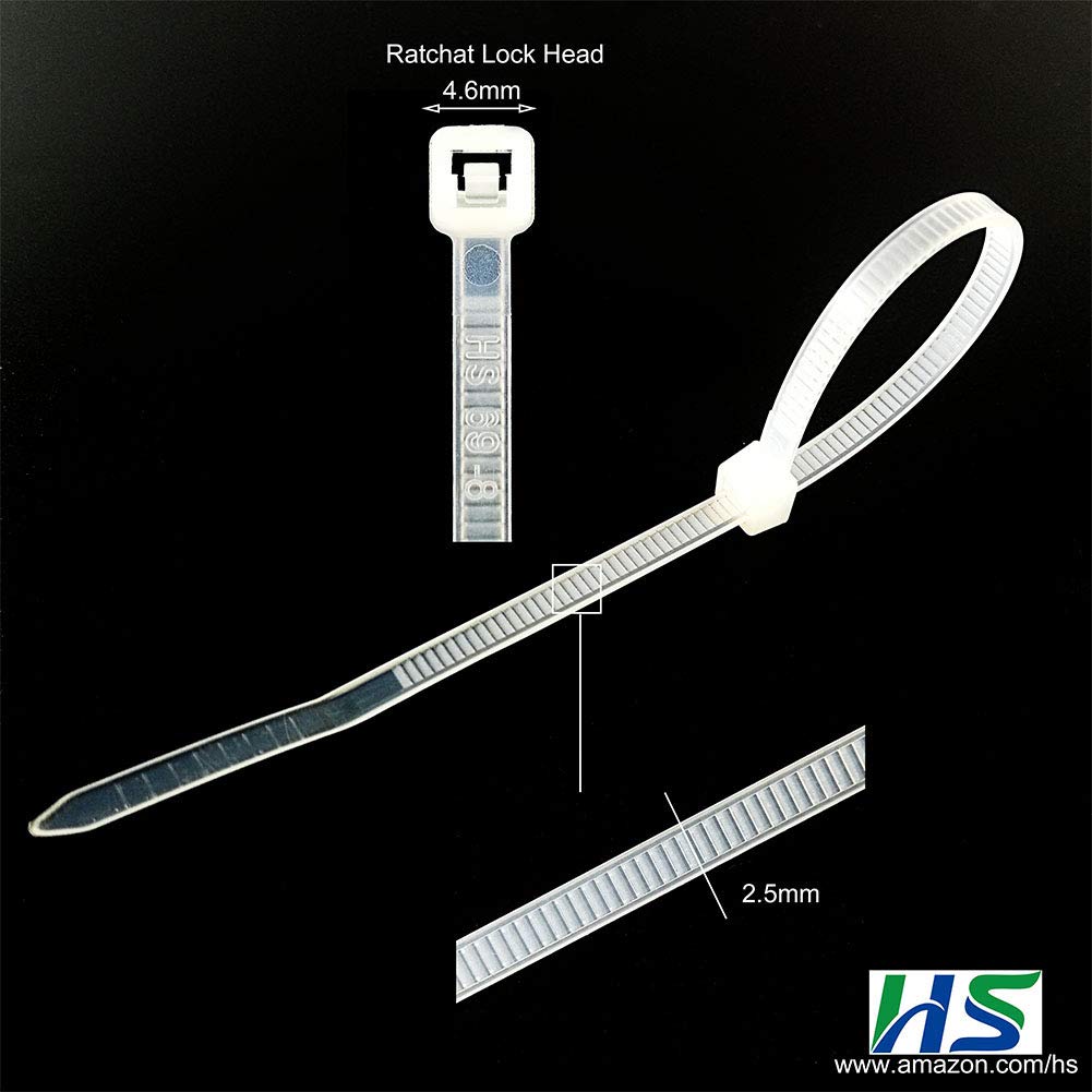 HS Narrow Zip Ties 4 Inch (600 Pack) - Black & White Self-Locking Cable Ties for Electronics, 18lb Tensile Strength - Perfect for Cord Management, Home Organization, and DIY Projects