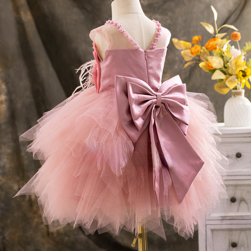 Elegant Floral Beaded Mesh Puff Princess Dress for Baby Girls | Toddler Ball Gown Party Dress | Perfect for Birthday, Photo Shoots & Special Occasions