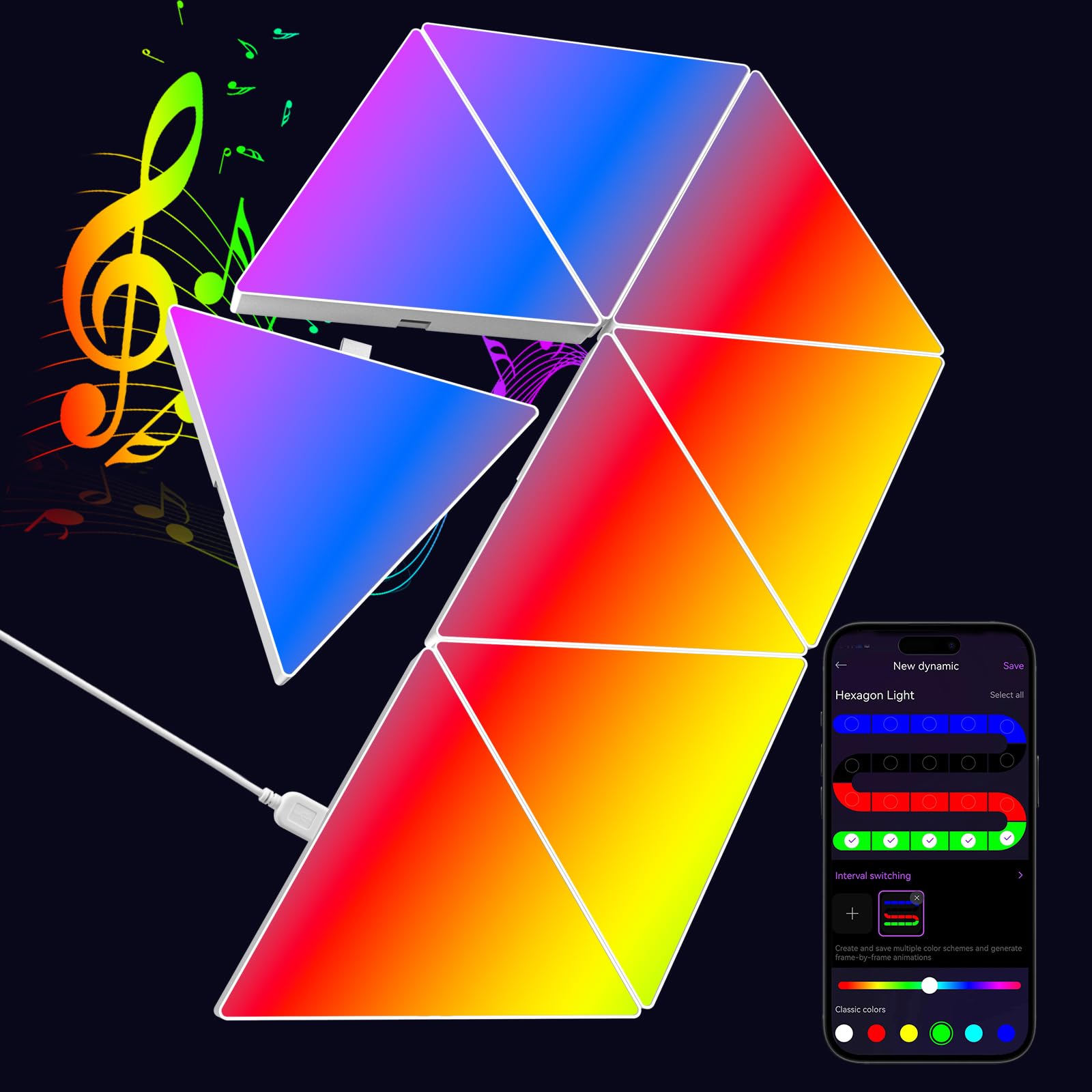 8-Pack RGB LED Triangle Light Panels - Smart Wall Lights with Remote & App Control, Music Sync, Multicolor Effects for Room Decor, Gaming Setup, Bar Lighting, DIY Home Theater & Party Ambiance