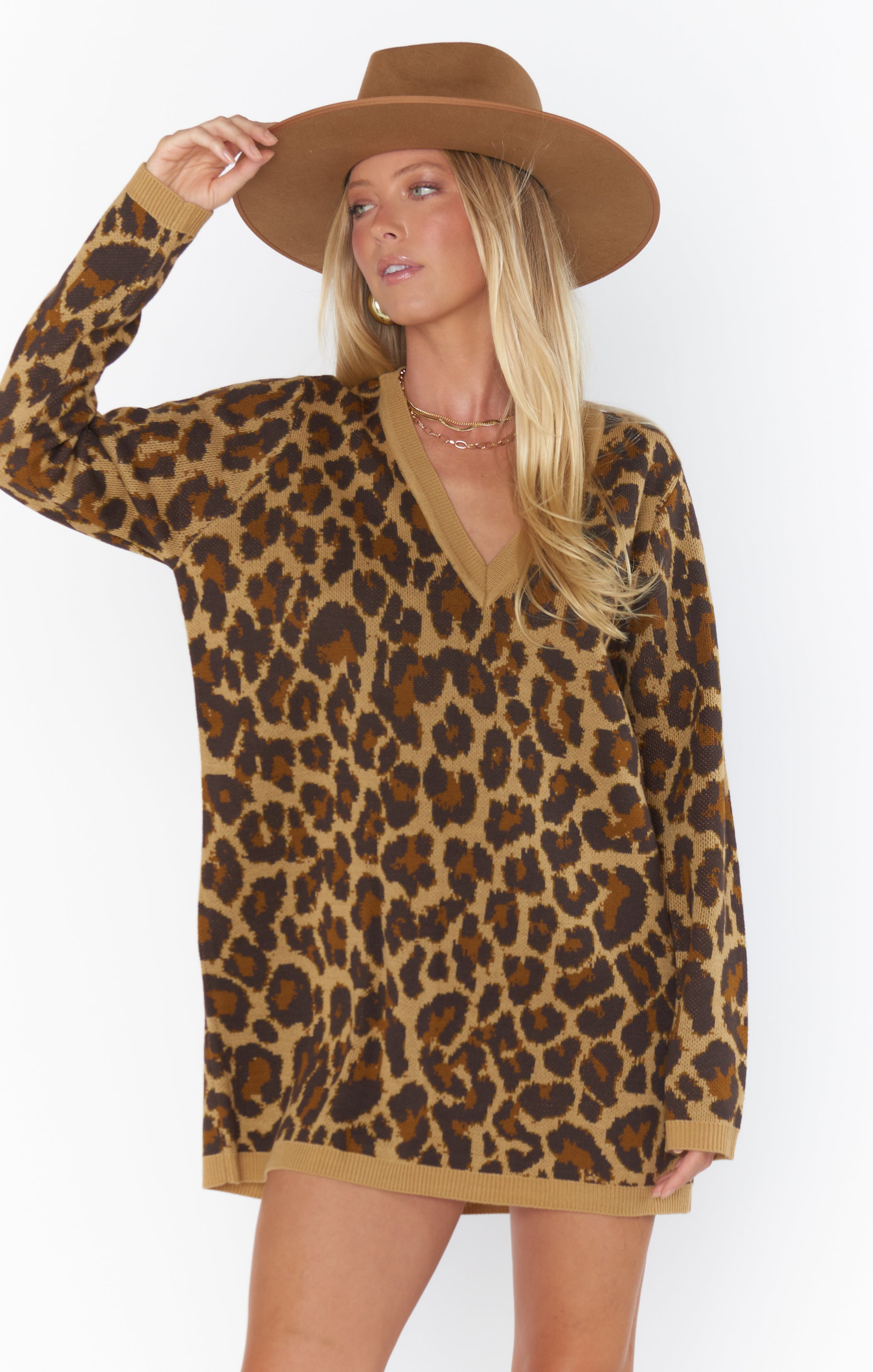Hartford Women's Leopard Print Knit Sweater Dress - Cozy Winter Pullover Tunic for Casual Outings & Holiday Parties