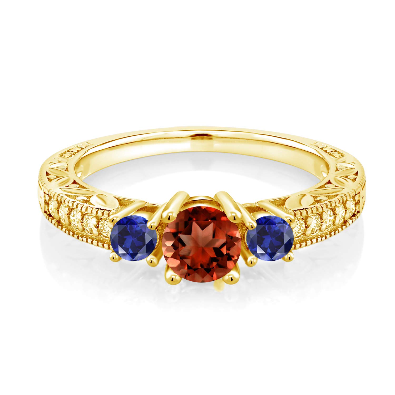 2.17 Ct Natural Red Garnet & Blue Created Sapphire 18K Yellow Gold Plated Sterling Silver Ring for Women - Elegant Birthstone Jewelry Gift for Anniversary, Valentine's Day & Special Occasions