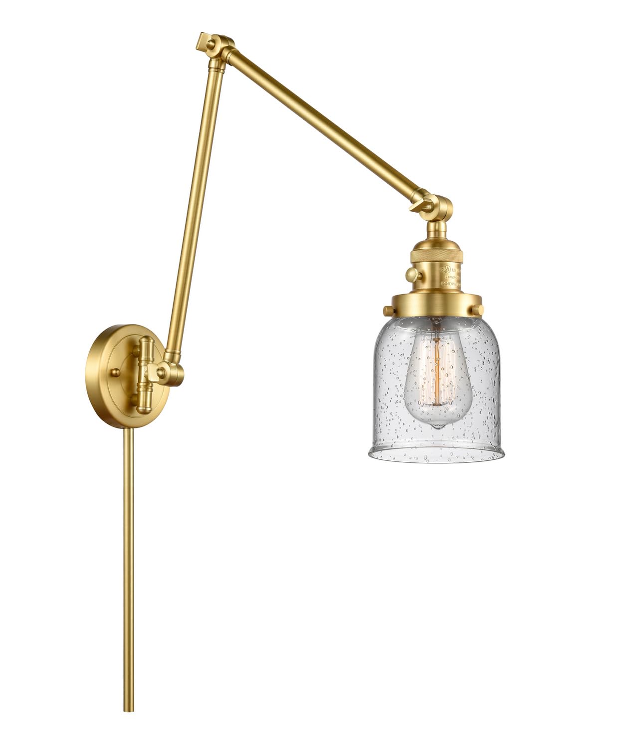 238-SG-G54 Small Bell 1 Light Swing Arm Wall Lamp - Vintage Industrial Style Adjustable Reading Light for Bedroom, Living Room & Office