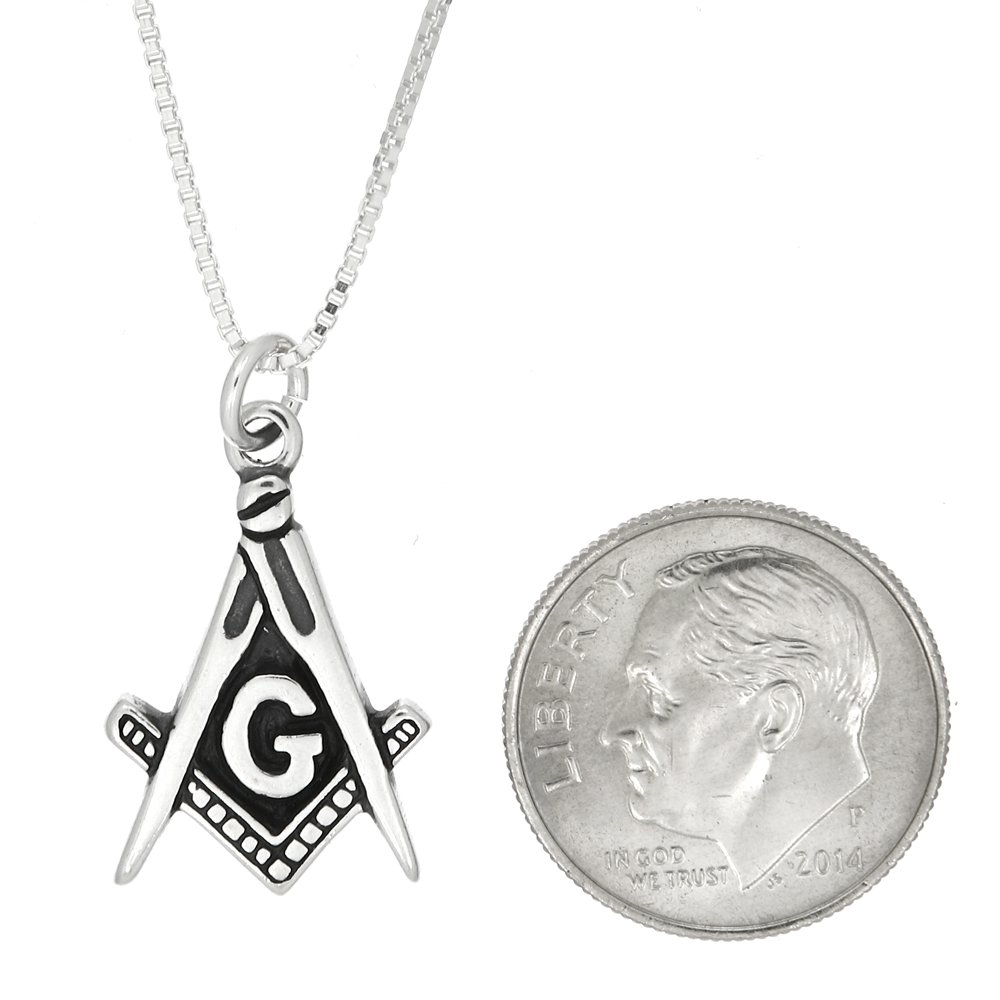 Sterling Silver Masonic Square and Compass Charm Necklace - Oxidized Free Mason Jewelry for Men - Perfect for Lodge Meetings, Rituals & Brotherhood Gifts
