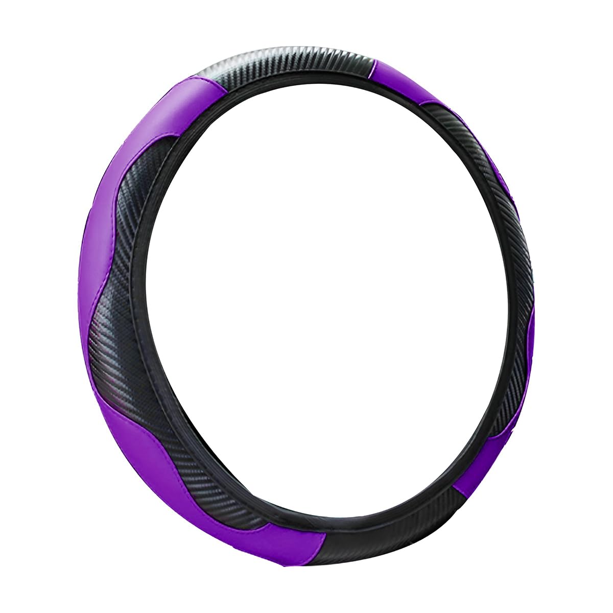 15 Inch Carbon Fiber Microfiber Leather Steering Wheel Cover - Anti-Slip, Breathable & Elastic Stretch Design for Men & Women - Universal Fit for SUV, Truck, Van (Black/Purple) - Perfect for Daily Commute & Long Road Trips