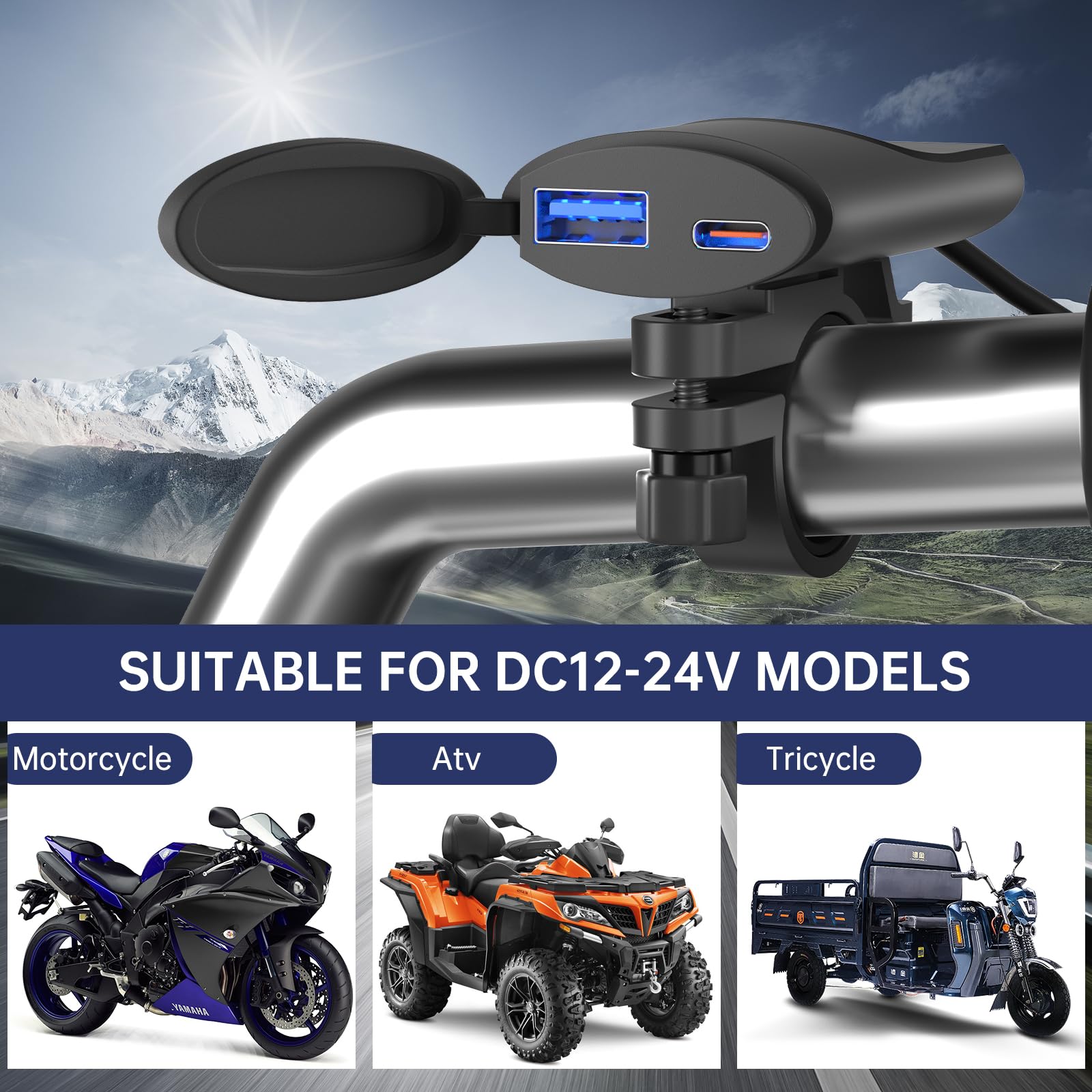 QC 3.0 18W USB & 30W Type-C Motorcycle Charger - IP67 Waterproof Dustproof 12-24V DC Power Adapter with Auto Shutoff - Perfect for Phone & GPS Navigation on Harley, Cruiser & Adventure Bikes
