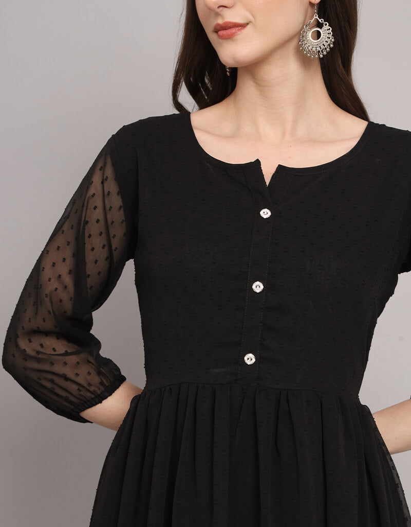 Black Georgette Straight Skirt for Women - Elegant Slim Fit Formal Office Wear & Evening Party Dress