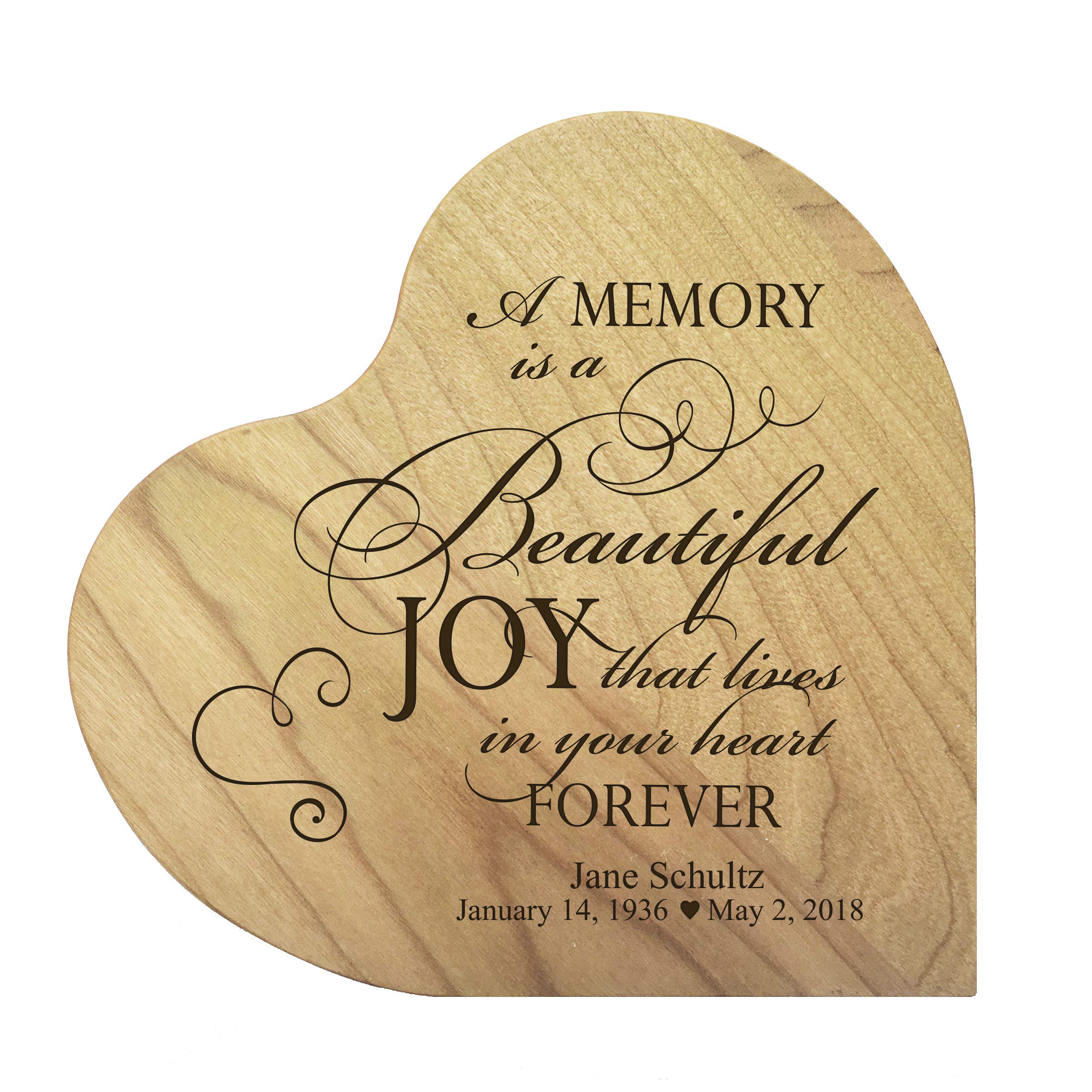 LifeSong Milestones Personalized Engraved Maple Wood Memorial Heart Keepsake - Custom Sympathy Gift for Mom, Dad, Son, Daughter, Brother or Sister - 5