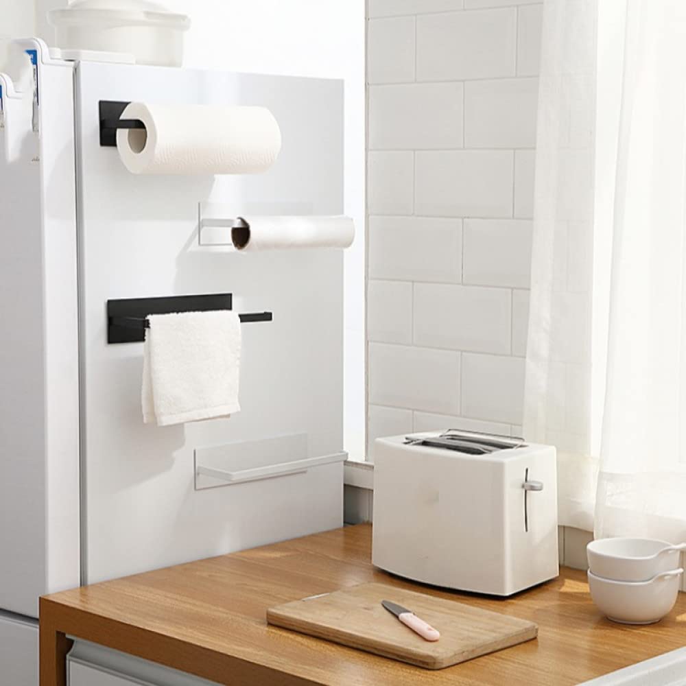 Non-Perforated Paper Towel Holder - Wall-Mounted Toilet Paper Hanger & Roll Holder with Self-Adhesive Shelf - White Bathroom Organizer for Fresh Film Storage (1 Pack) - Perfect for Small Spaces, RVs, and Compact Bathrooms