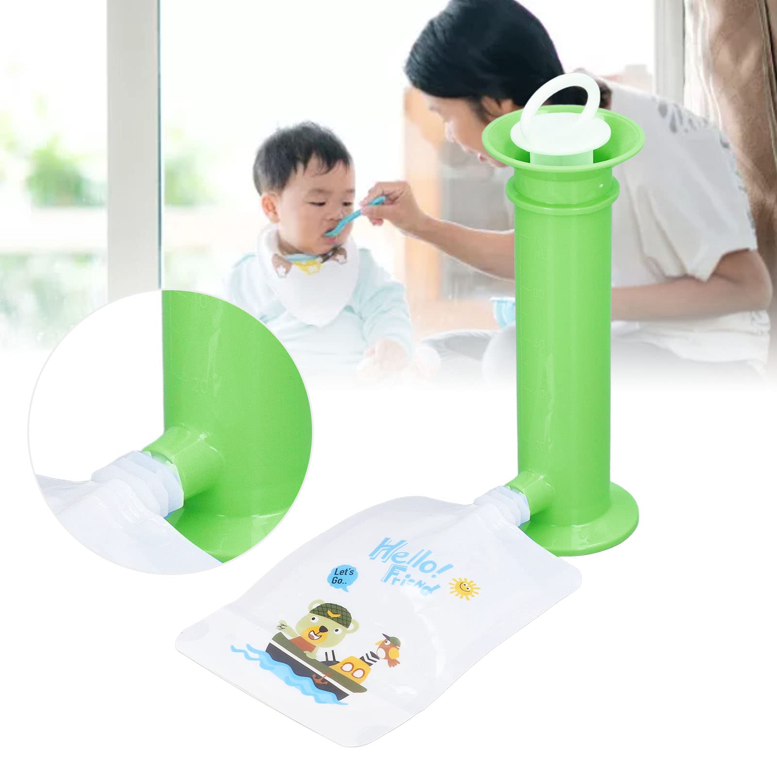 7-Piece Reusable Baby Food Pouch Set - BPA-Free Squeeze Pouches for Toddlers, Homemade Fruit Puree & Yogurt Storage - Eco-Friendly Kids Snack Containers (Green) - Perfect for On-the-Go Meals, Daycare & Travel