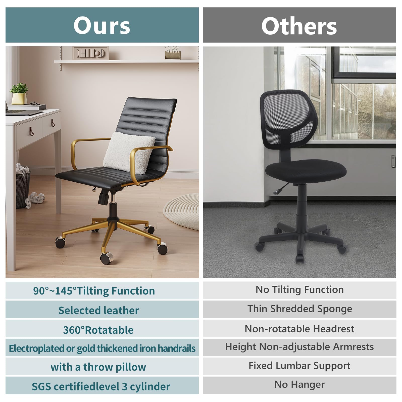 Ergonomic Computer Chair with Adjustable Swivel - White & Gold Office Desk Chair for Home & Work - Comfortable Support for Long Hours - Perfect for Gaming, Remote Work & Study Sessions