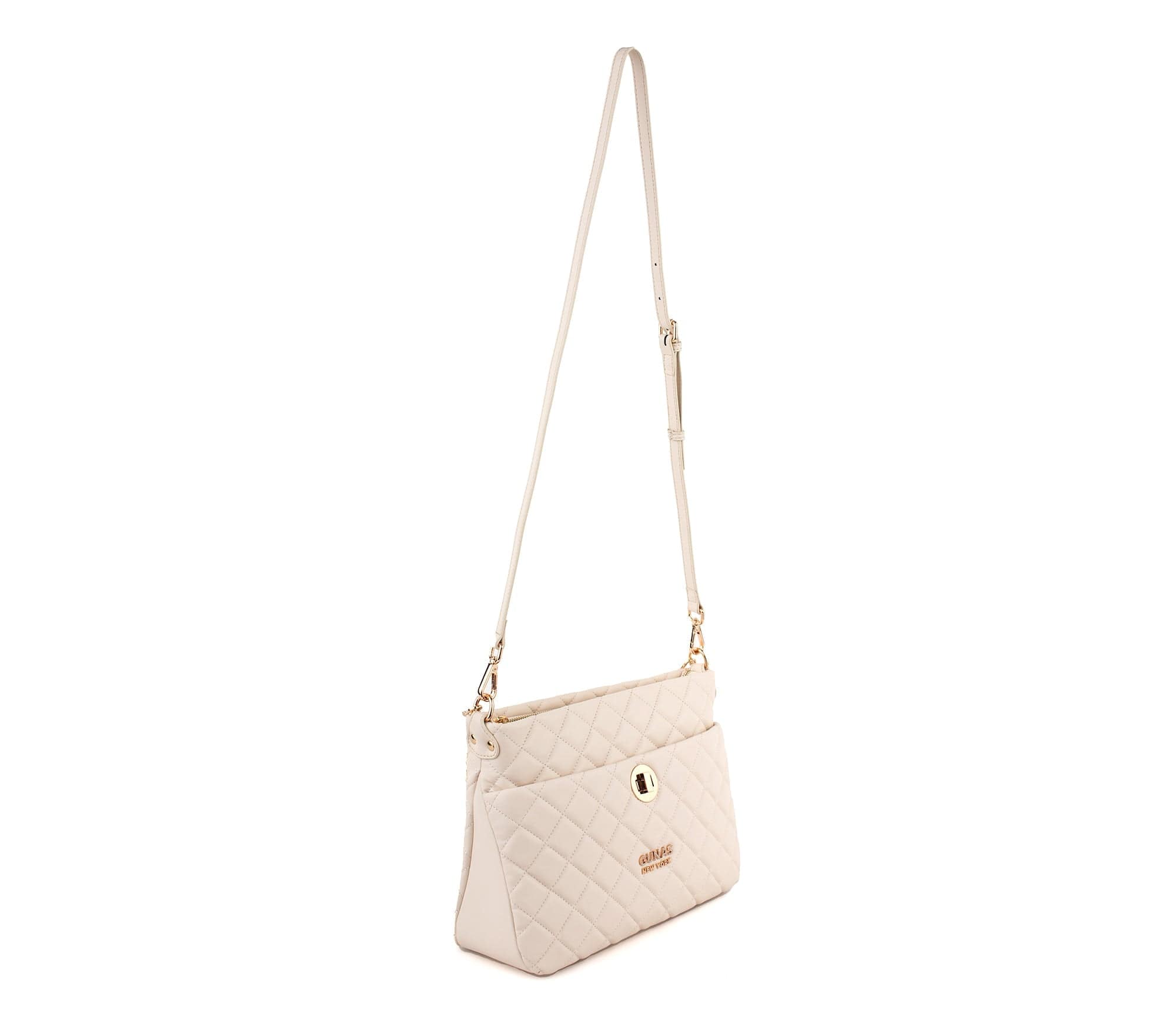 Eco-Friendly Koi Quilted Vegan Leather Shoulder Bag for Women - Off White Crossbody Purse | Perfect for Work, Travel & Daily Use