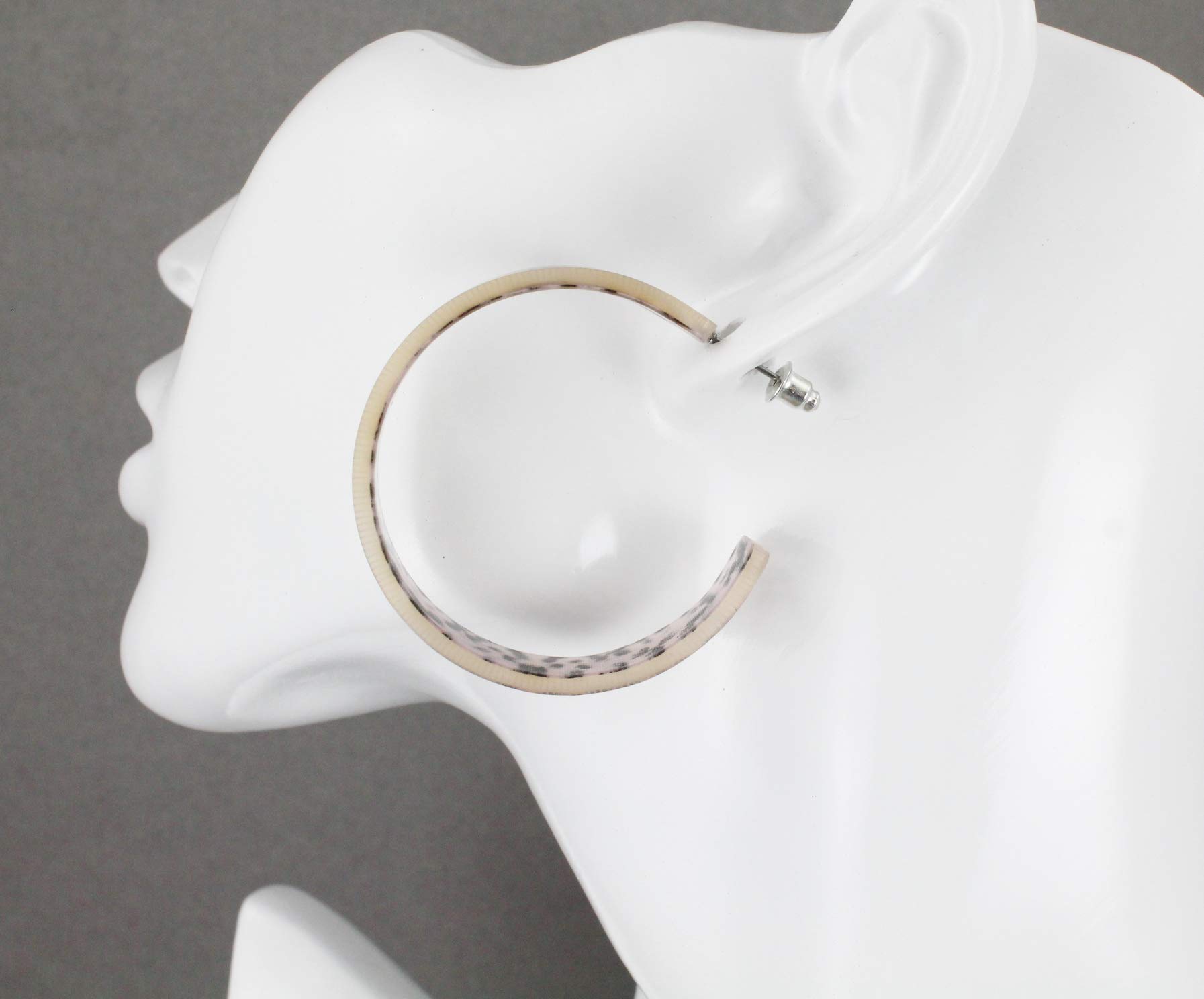 Beige & Black Snake Python Print Hoop Earrings – 1.75 Inch Wide Plastic Hoops with Exotic Lizard Design | Perfect for Boho, Festival, and Statement Jewelry Looks