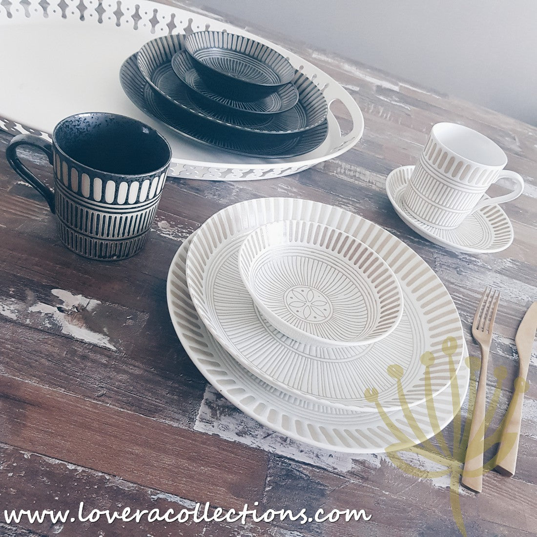 Bloom Japan Sausalito Dinnerware Set - Premium Porcelain Plates, Bowls & Cups - Elegant Japanese Style Tableware for Dining, Entertaining & Home Decor (50% Off Sale)
