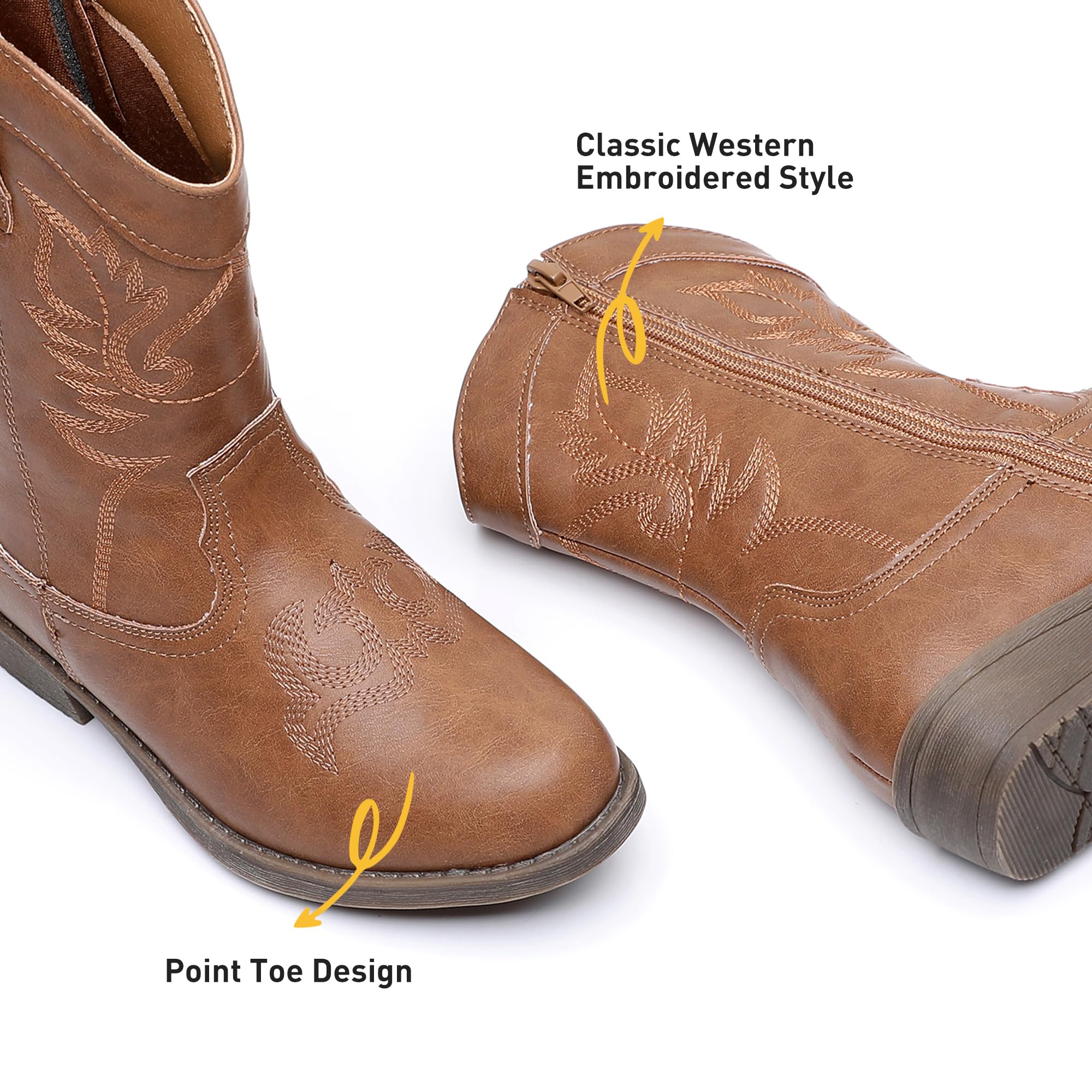 Blikcon Girls Cowboy Boots for Kids - Western Cowgirl Boots with Side Zipper for Toddler, Little & Big Kids | Perfect for Rodeo, Country Dance & Western Fashion Outfits
