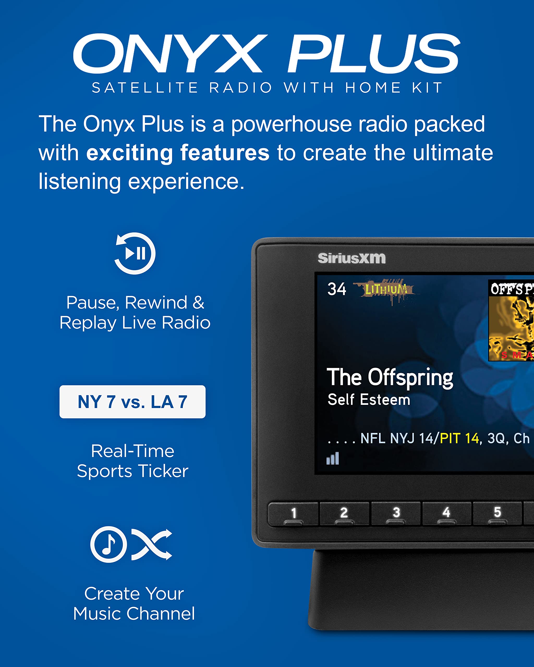 SiriusXM SXPL1H1 Onyx Plus Satellite Radio with Home Kit - Stream SiriusXM Music & Talk Shows on Home Stereo or Powered Speakers - Perfect for Living Room, Office & Entertainment Spaces