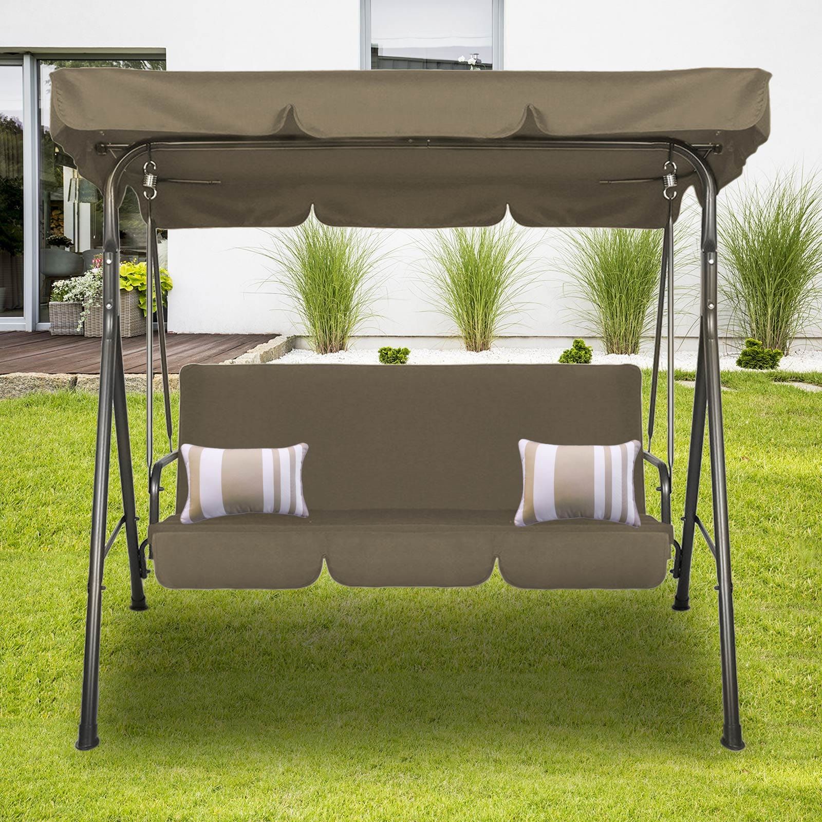Milano Outdoor Swing Bench with Canopy - 3-Seater Garden Hammock Chair for Patio, Backyard & Coffee Relaxation - Durable Weather-Resistant Outdoor Furniture