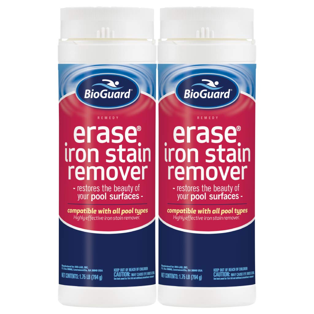 BioGuard Erase Iron Stain Remover - 1.75 lb (Pack of 2) | Powerful Pool Stain Treatment for Concrete, Vinyl & Fiberglass Pools | Removes Rust Stains & Restores Pool Surfaces | Perfect for Weekly Maintenance & Seasonal Pool Opening