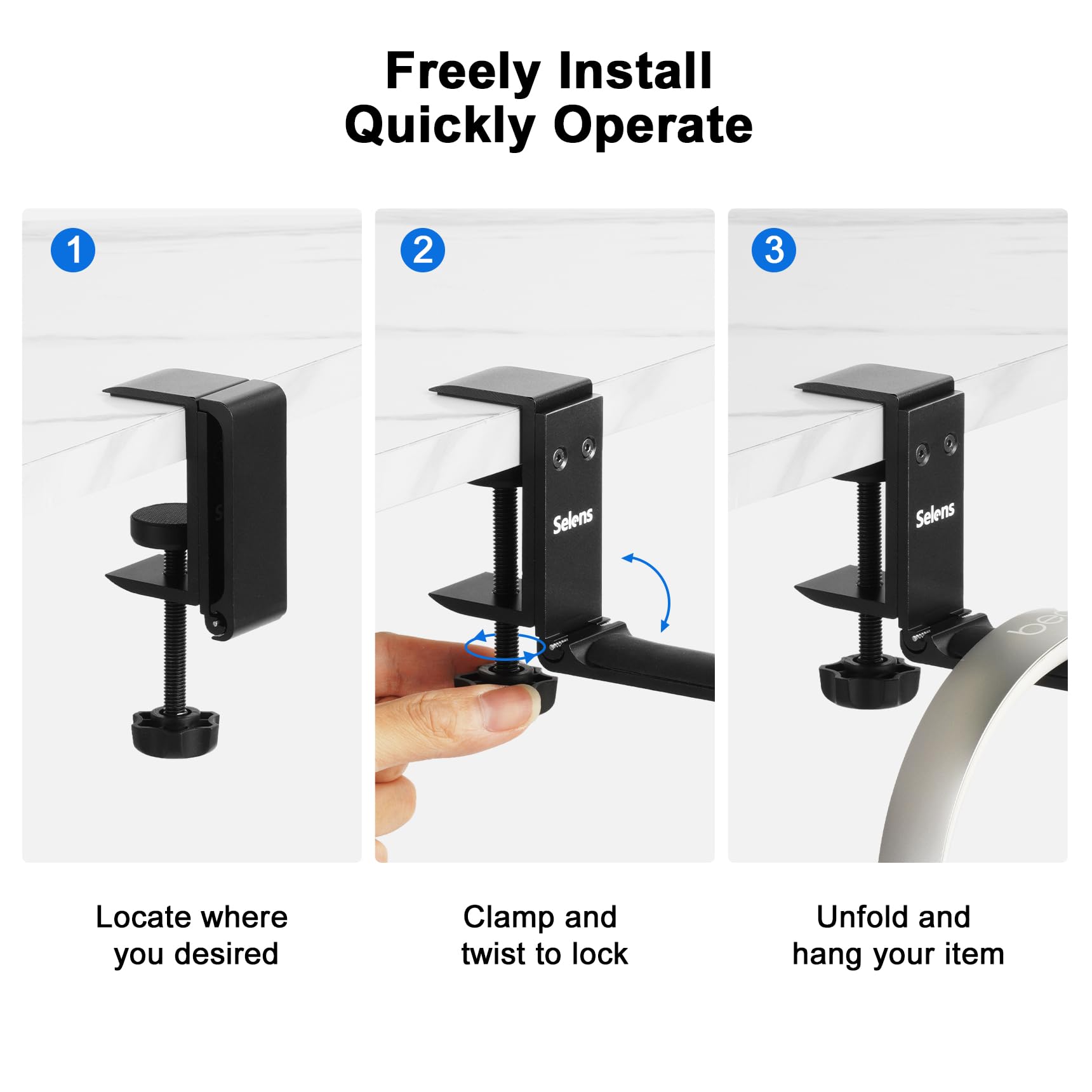 Selens Foldable Headphone Holder - Space Saving Aluminum Headset Hanger for Gaming & Over-Ear Headphones, Universal PC Desk Stand for Soundbars & Headsets - Perfect for Home Office, Gaming Setup & Workspace Organization