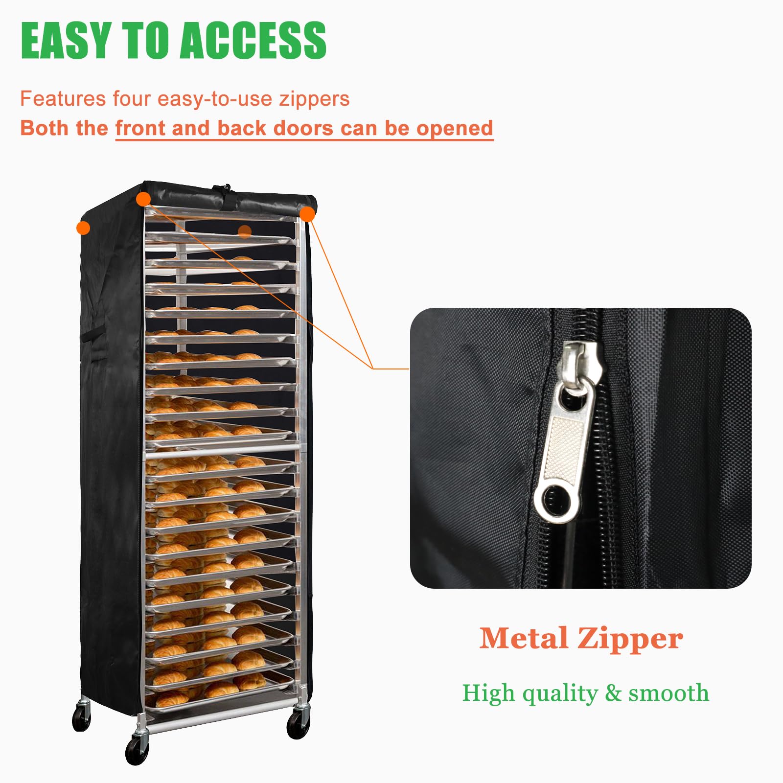 WOMACO Waterproof 20-Tier Bakery Rack Cover with Vents & Zippers - 23