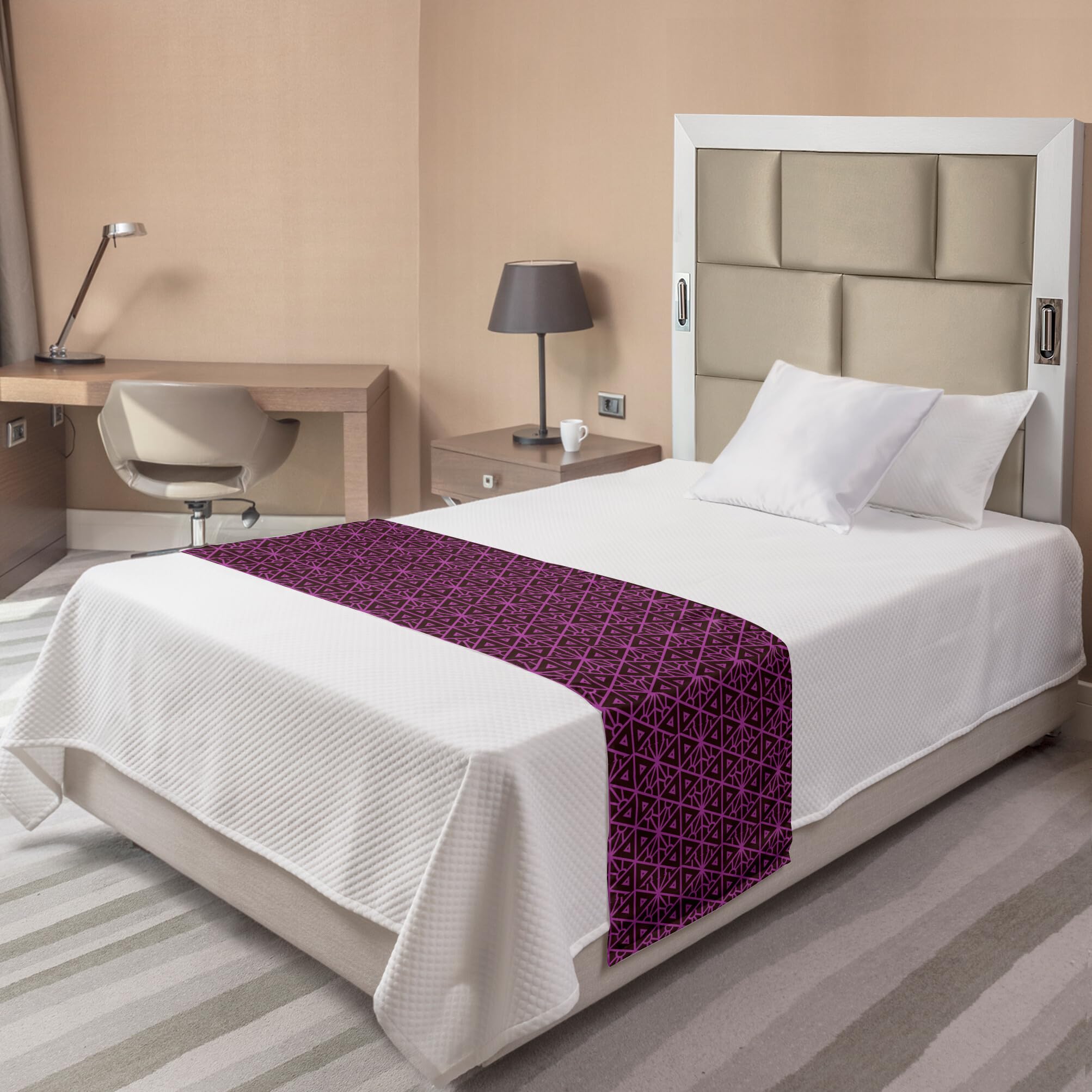 Ambesonne Lattice Bed Runner - Pink Geometric Abstract Pattern Bedding Scarf | Decorative Accent for Hotels, Homes & Guestrooms | Dark Brown & Magenta Design | Perfect for Queen/King Beds, Weddings & Luxury Bedroom Decor