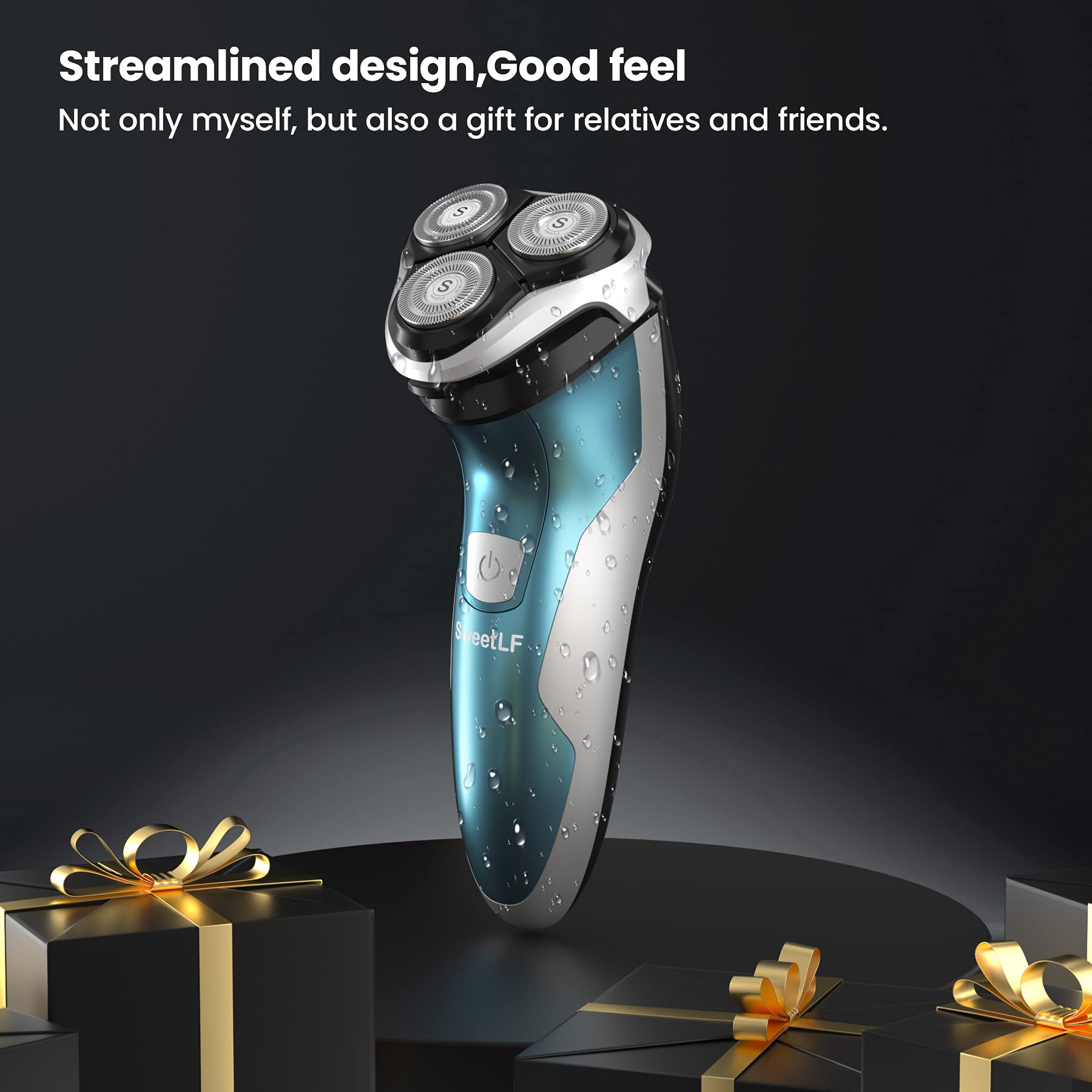 SweetLF Men's Electric Shaver - IPX7 Waterproof Rotary Shaver for Wet & Dry Use with Rechargeable Battery & Pop-up Trimmer - Perfect for Travel, Gym & Daily Grooming (Blue)