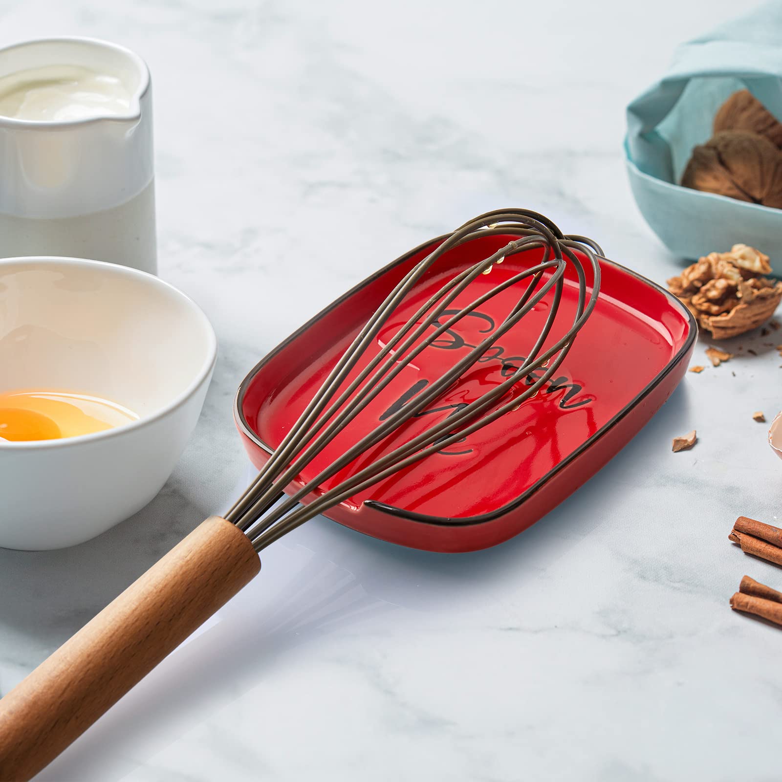 **Large Heat-Resistant Ceramic Spoon Rest for Stove Top & Kitchen Counter - Red Cooking Utensil Holder for Spoons & Ladles - Perfect for Cooking, Serving & Decorating Your Kitchen**