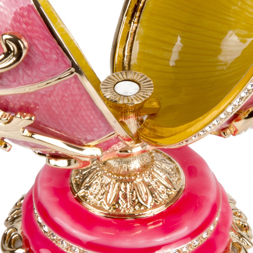 Exquisite Floral Basket Double Faberge Style Crystal Egg - Pink Limited Edition Collectible Jewelry Box | Easter Decoration, Home Decor, Luxury Gift for Special Occasions