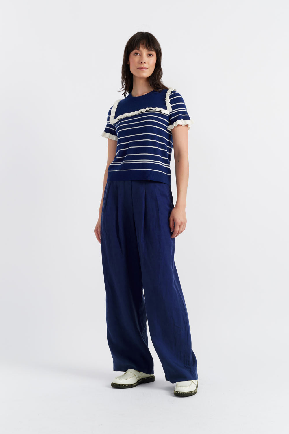 Blue Merino Wool Nautical Top for Women - Soft & Breathable Crewneck Shirt for Sailing, Travel & Casual Wear