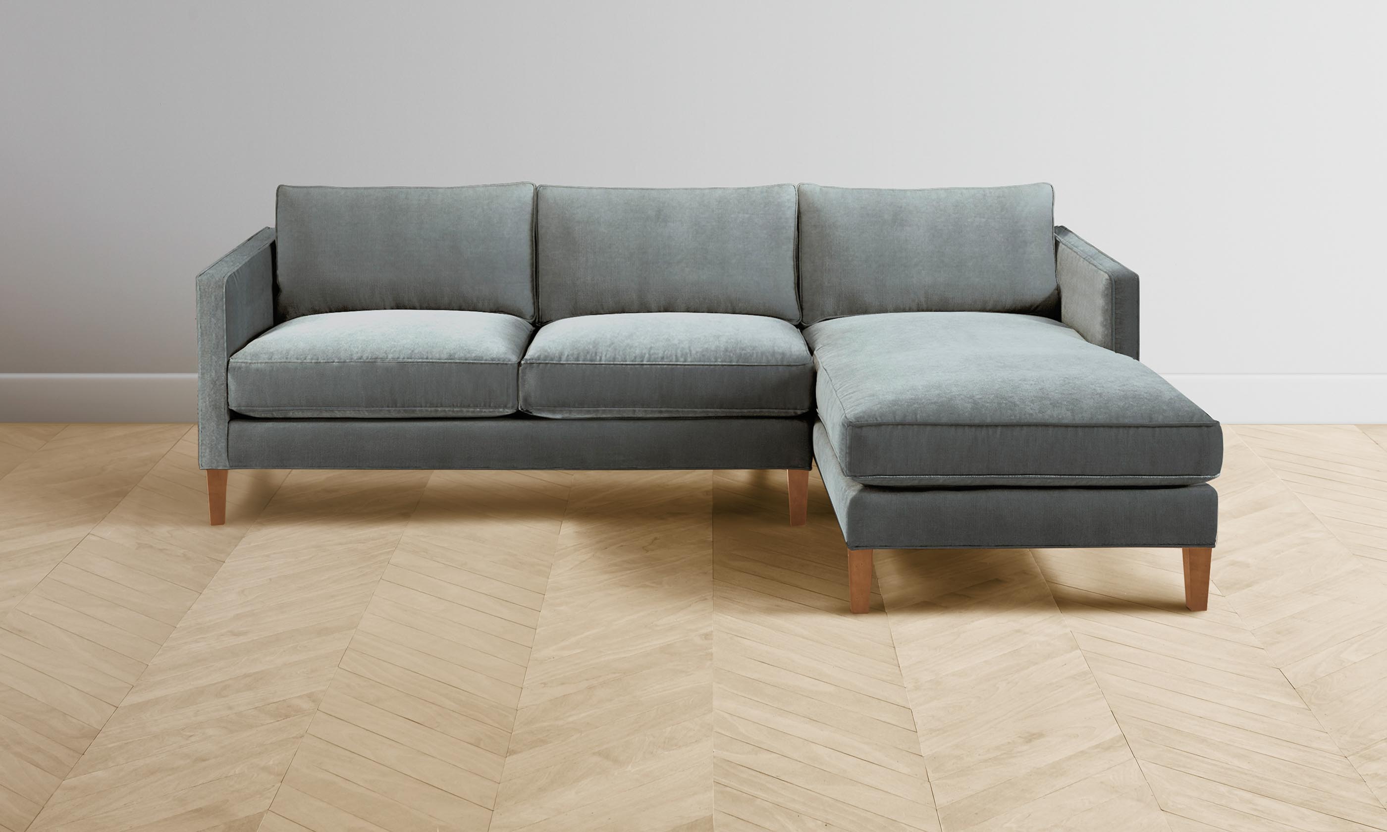 Crosby Sectional Sofa - Performance Velvet Upholstery in Seafoam Green | Modern Living Room Furniture for Comfortable Lounging & Entertaining