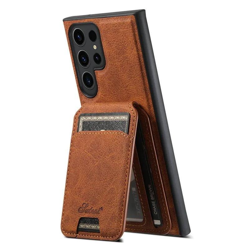 Samsung Galaxy S24 Vegan Leather Magnetic Card Holder - Slim Wallet for Credit Cards & ID - Perfect for Travel, Work, and Everyday Use