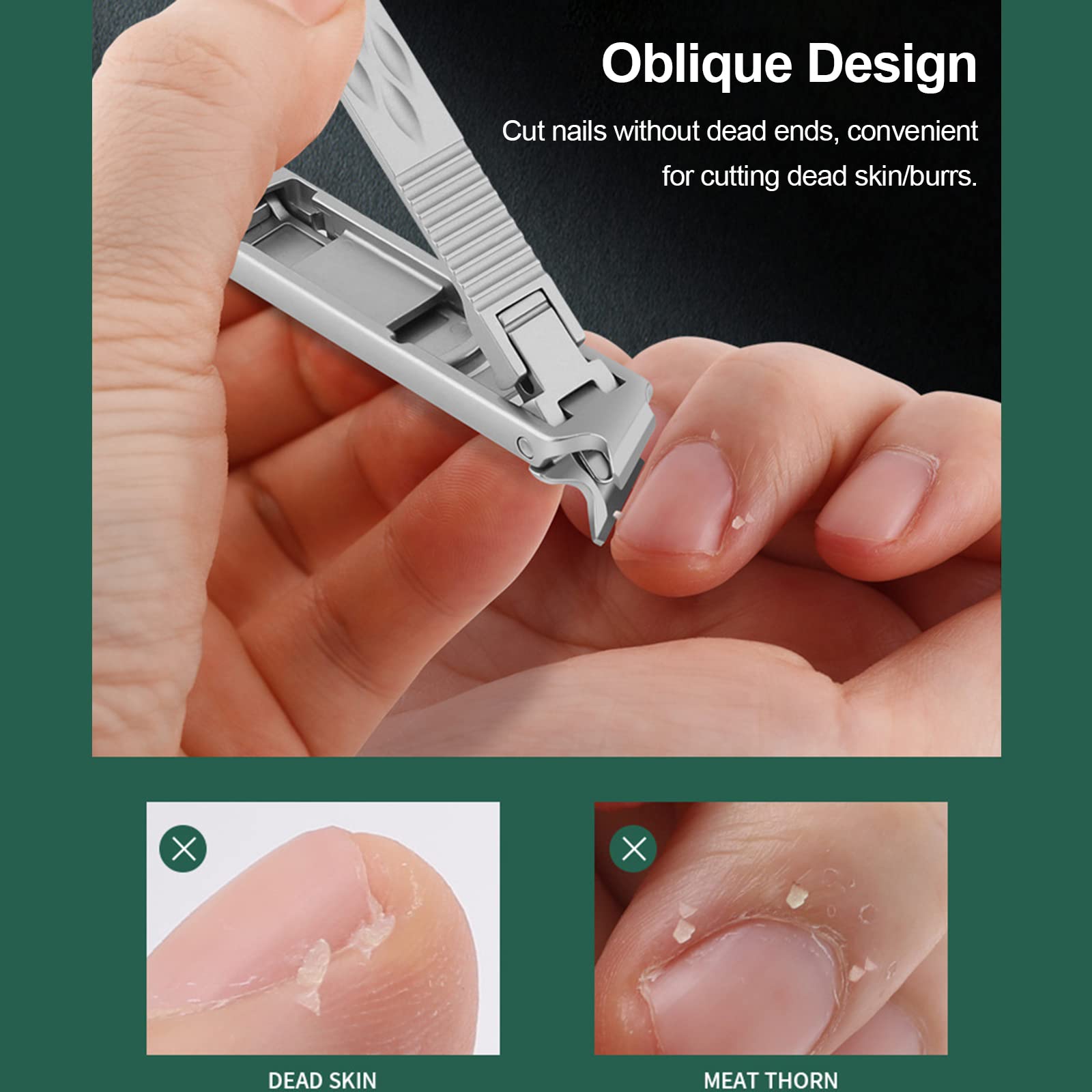 Premium Stainless Steel Heavy Duty Nail Clipper for Thick Toenails & Fingernails - Wide Jaw Ergonomic Design with Catcher & Splash-Proof - Perfect for Seniors, Diabetics & Professional Pedicures