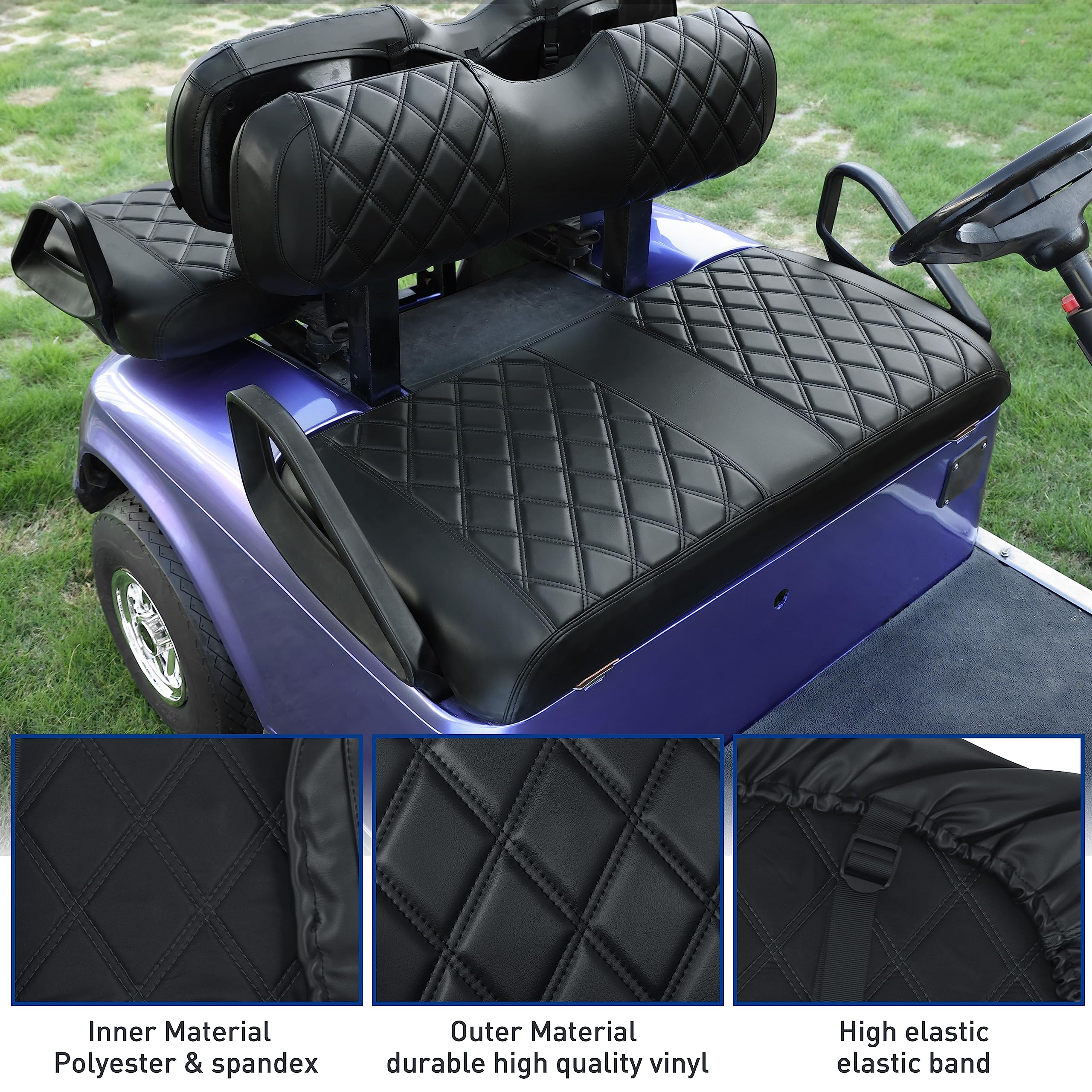 Premium EZGO TXT Golf Cart Seat Cover - No Stapler Required, Diamond Stitch Vinyl Replacement with Black Stitching | Weatherproof & Comfortable Upgrade for Golf Carts | Perfect for Golf Courses, Resorts & Personal Use