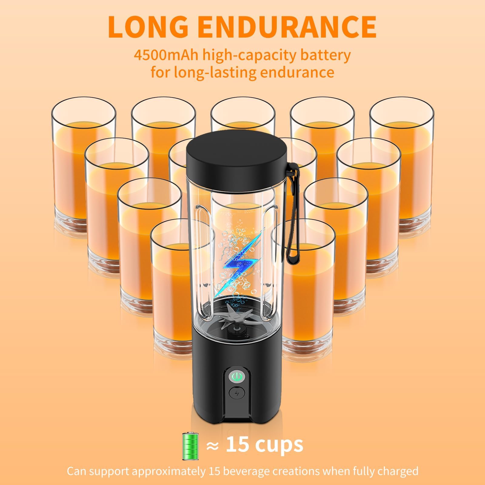 Portable Mini Blender for Smoothies & Shakes - USB-C Rechargeable Travel Blender with Stainless Steel Blade, Self-Cleaning & Quiet Operation - Perfect for Gym, Office, Travel & Home Use