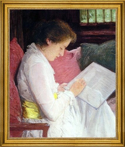 Julian Alden Weir 'The Lace Maker' Art Print - 16x20 Inch Premium Canvas Wall Art with Gold Frame - Perfect for Living Room, Bedroom & Office Decor