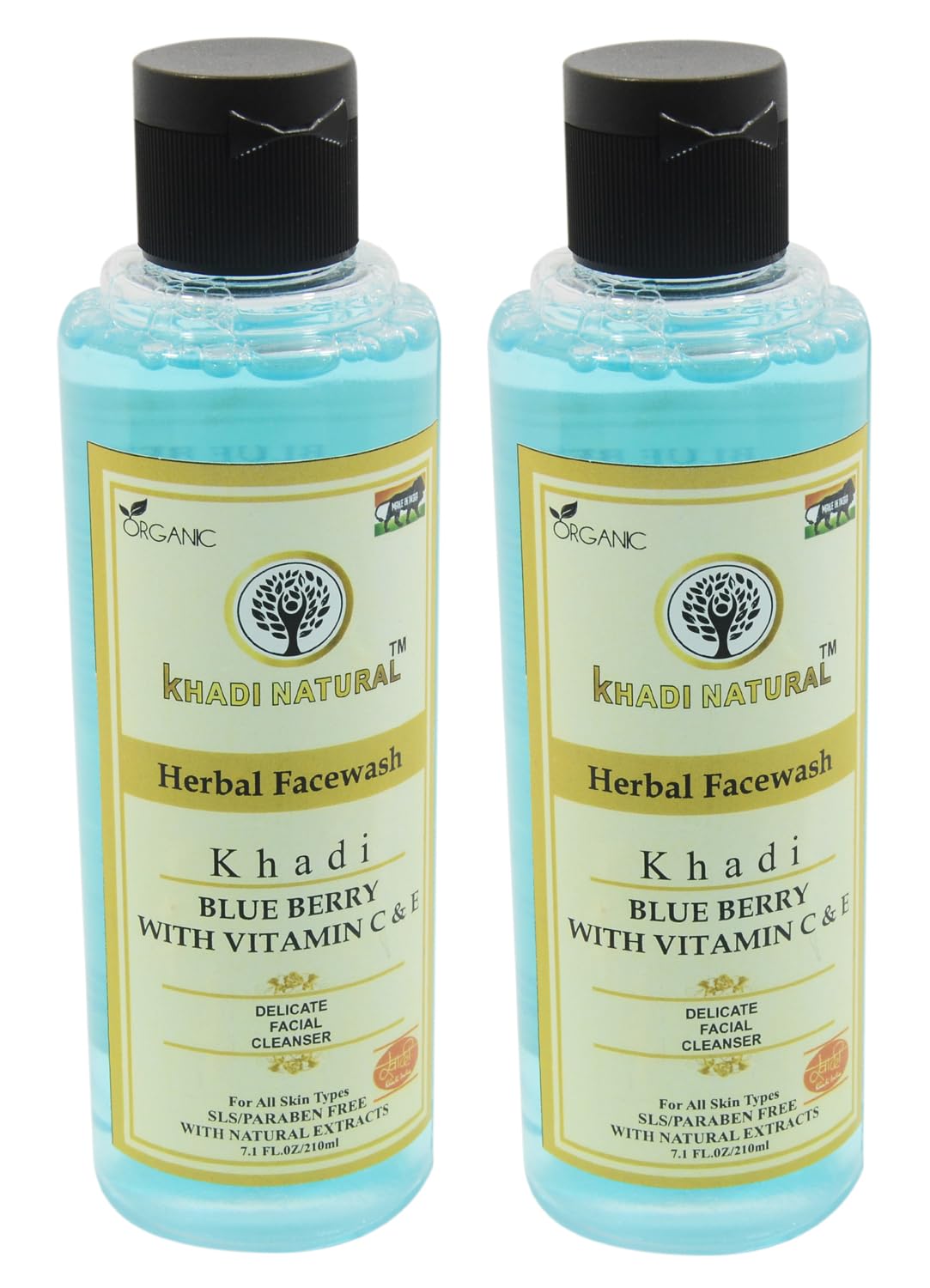 Khadi Natural Blueberry Face Wash with Vitamin C & E - 210ml Nourishing Cleanser for Healthy, Glowing Skin (Pack of 2) | Gentle Daily Cleansing for All Skin Types | Perfect for Morning & Night Skincare Routine