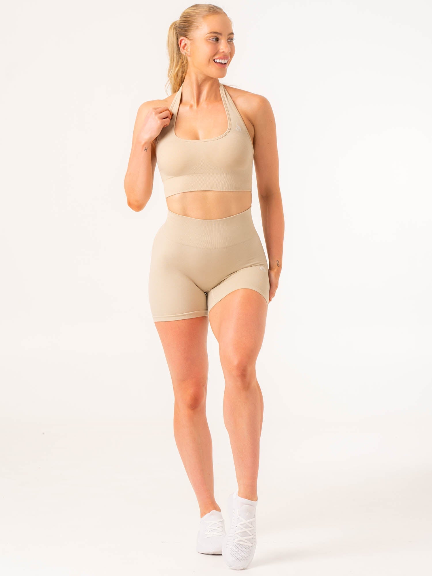 Contour Halter Bra - Stone Marl - Comfortable & Supportive Women's Sports Bra for Yoga, Running & Workouts