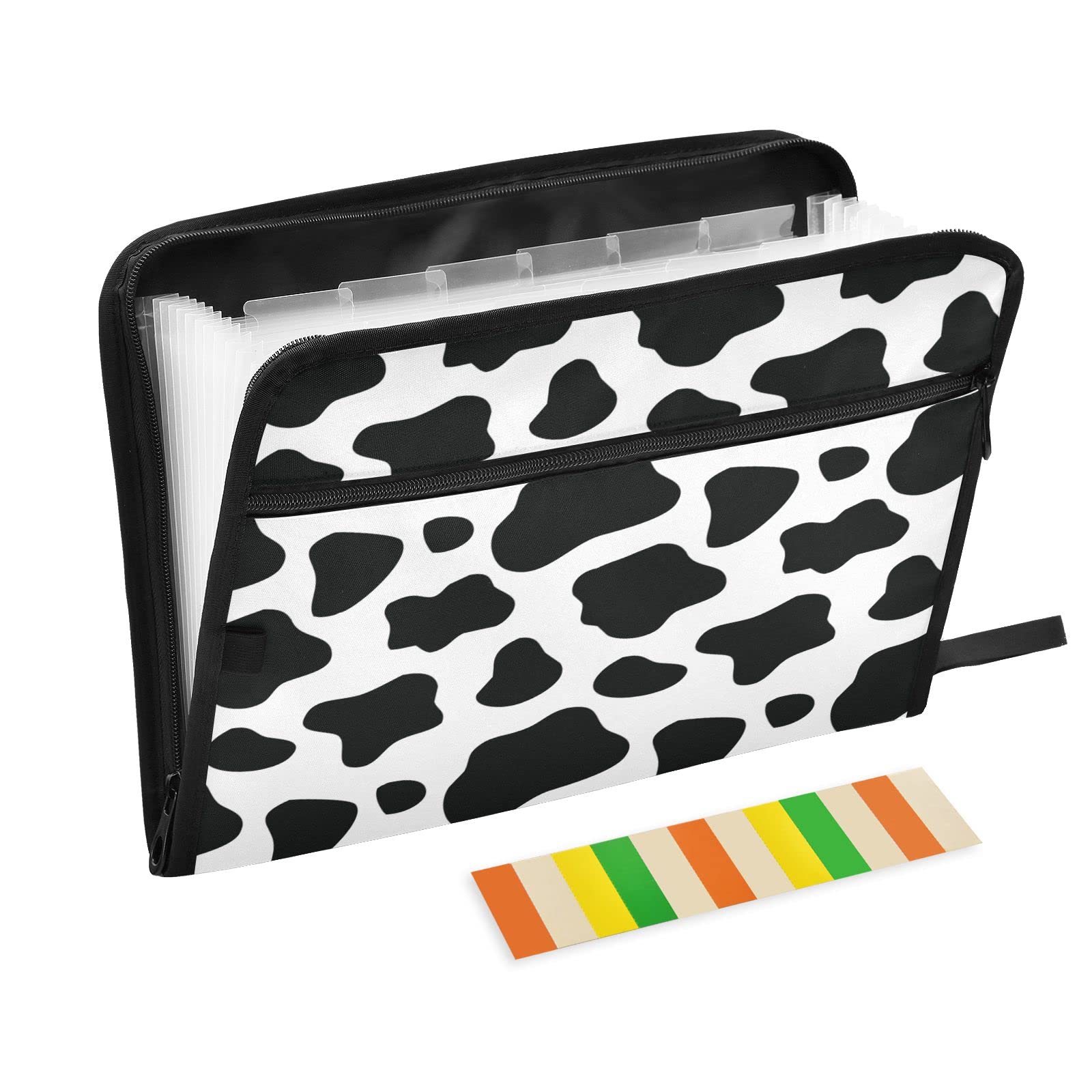 Kcldeci 13 Pocket Expanding File Folder - Cow Print Accordion Document Organizer with Zipper Closure for Letter & A4 Size Papers - Perfect for Office, School, and Home Organization