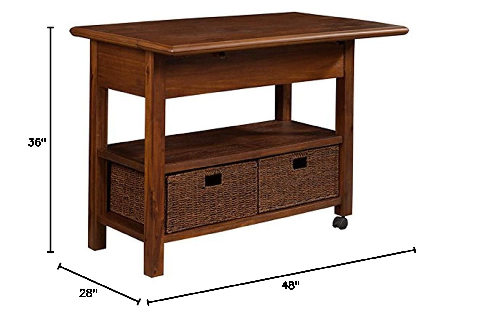 Alpine Furniture Caldwell Wood Kitchen Cart in Antique Cappuccino Brown - Portable Kitchen Island with Wheels for Small Spaces, Perfect for Dining Room, Pantry or Outdoor Entertaining