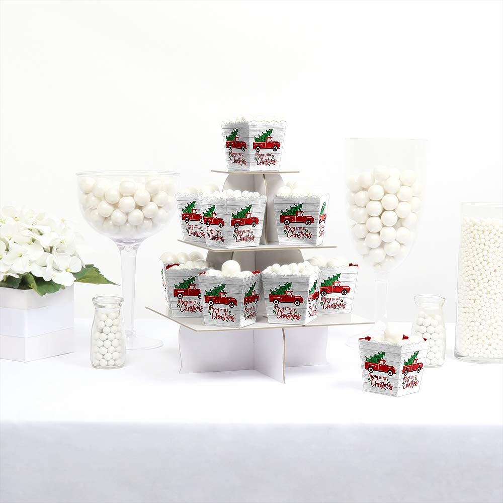 Big Dot of Happiness Merry Little Christmas Tree Mini Favor Boxes - Set of 12 Red Truck Christmas Party Treat Candy Boxes - Perfect for Holiday Parties, Gift Giving & Festive Celebrations