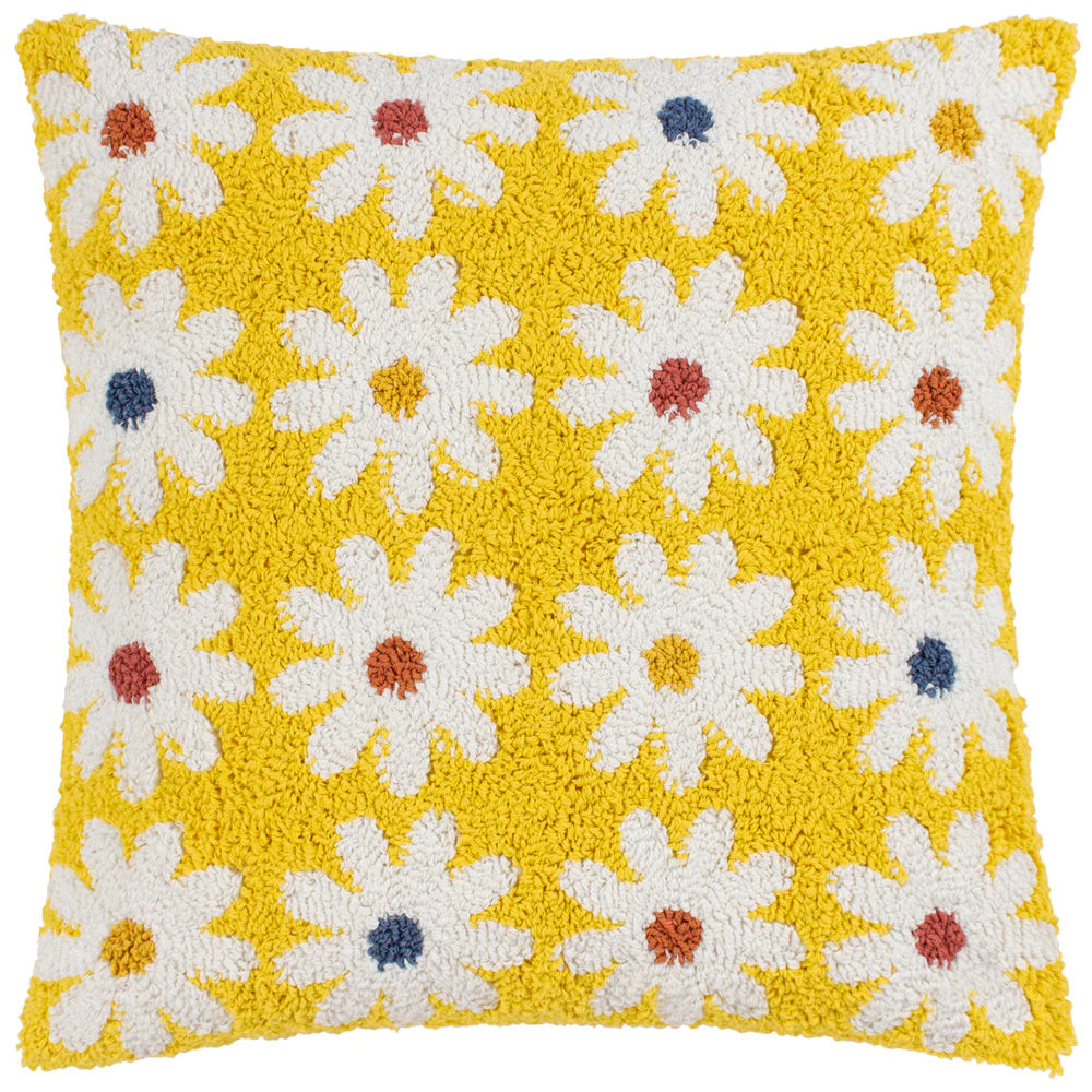 Yellow Daisy Knitted Cushion Cover - Soft Bohemian Pillow Case for Sofa, Bed, Nursery Decor - Home & Living Room Accessories