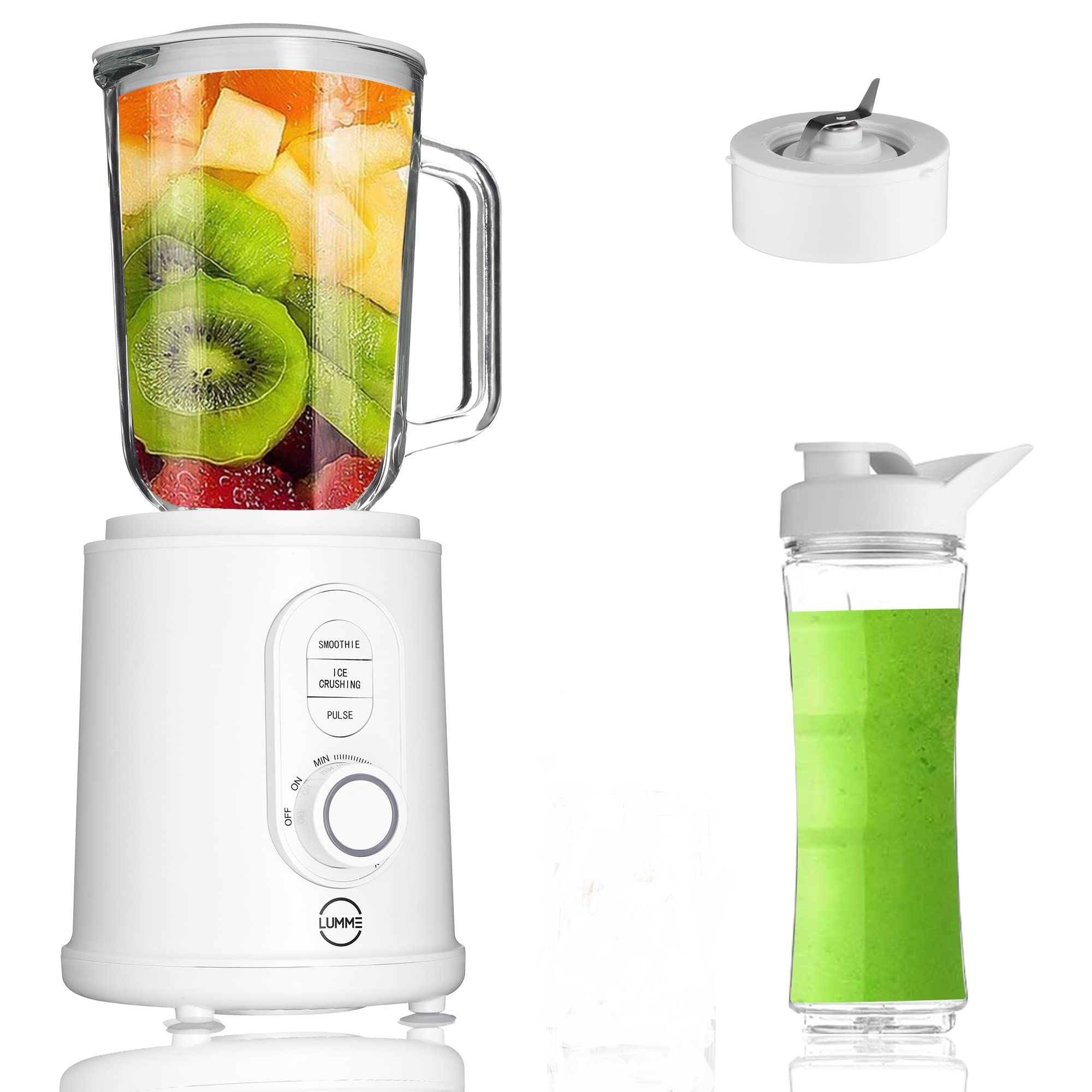 Lumme Countertop Blender Combo - Powerful 1000W Blender with Pulse & Ice Crush Modes, Adjustable Speed, Personal Blender with Travel Bottle - Perfect for Smoothies, Protein Shakes & Frozen Drinks at Home or Gym