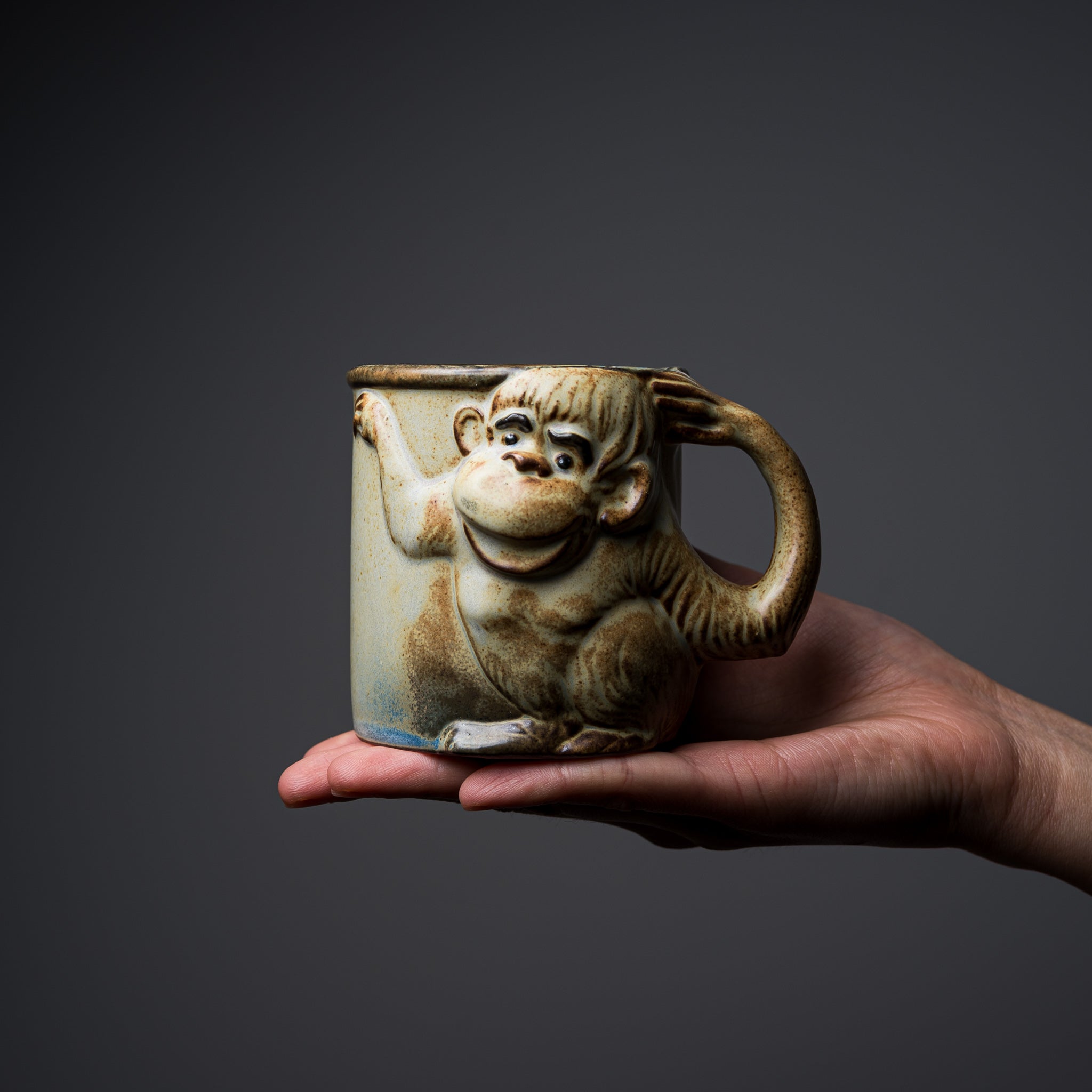 Seto Ware KASHIWA Animal Mug Cup - Handmade Japanese Ceramic Monkey Coffee Cup for Tea, Hot Drinks - Perfect Gift for Home, Office, or Japanese Tea Ceremony Use