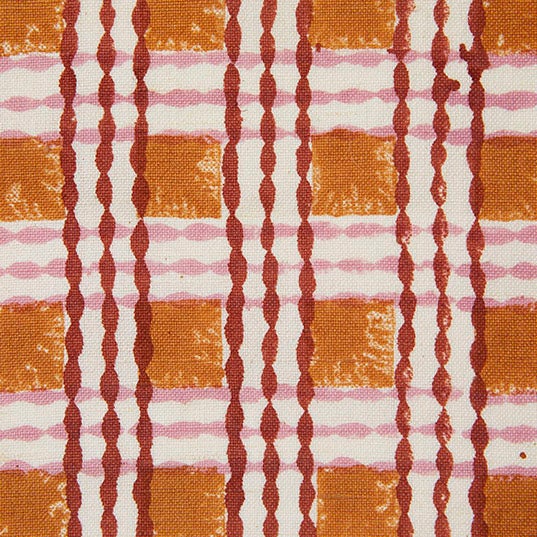 Trellis Block Printed Linen Cotton Fabric Sample in Copper Rust - Perfect for DIY Home Decor, Upholstery & Fashion Sewing Projects