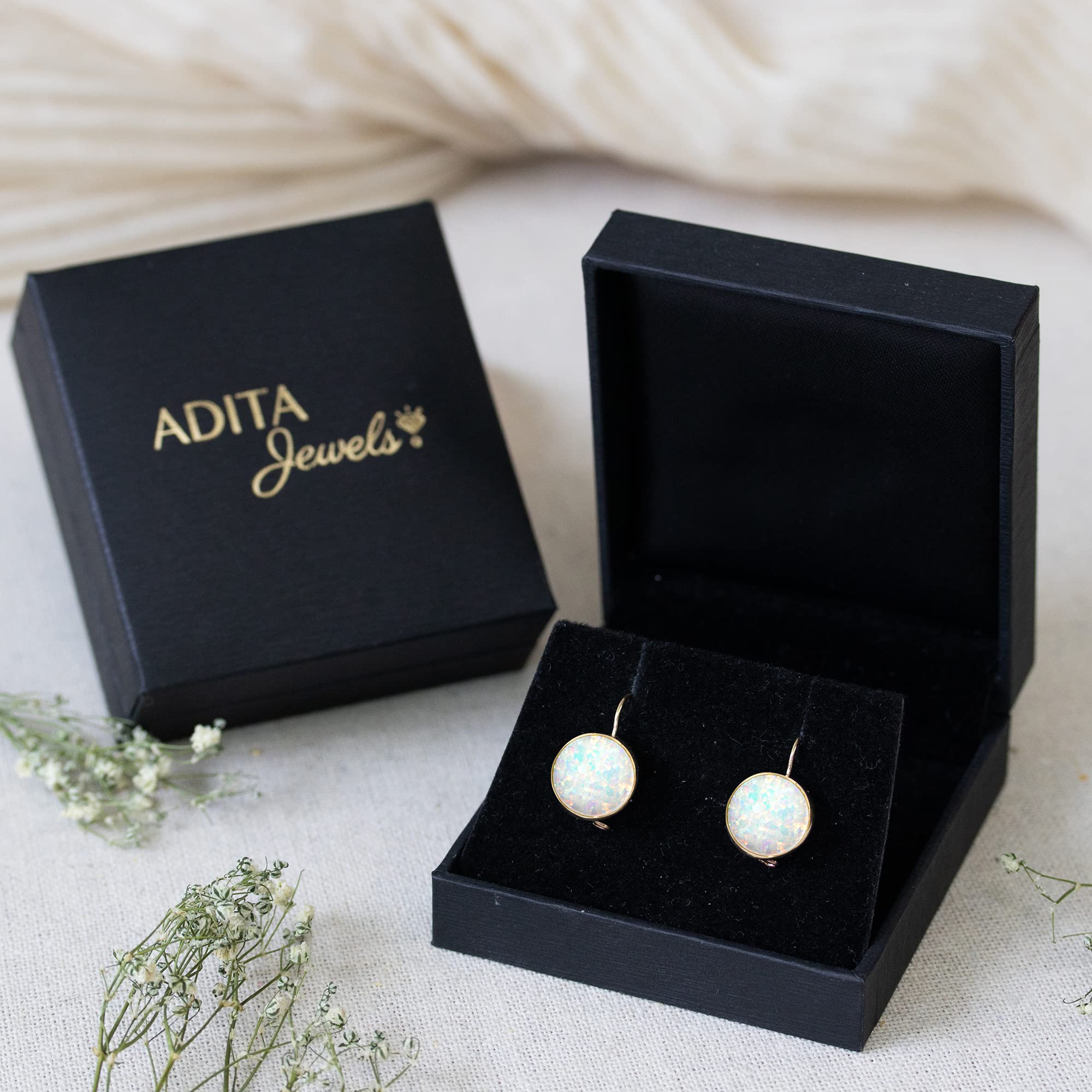 14K Gold White Opal Drop Earrings for Women - October Birthstone Jewelry - Elegant Boho Wedding & Formal Dangle Earrings - Perfect for Brides, Parties & Special Occasions