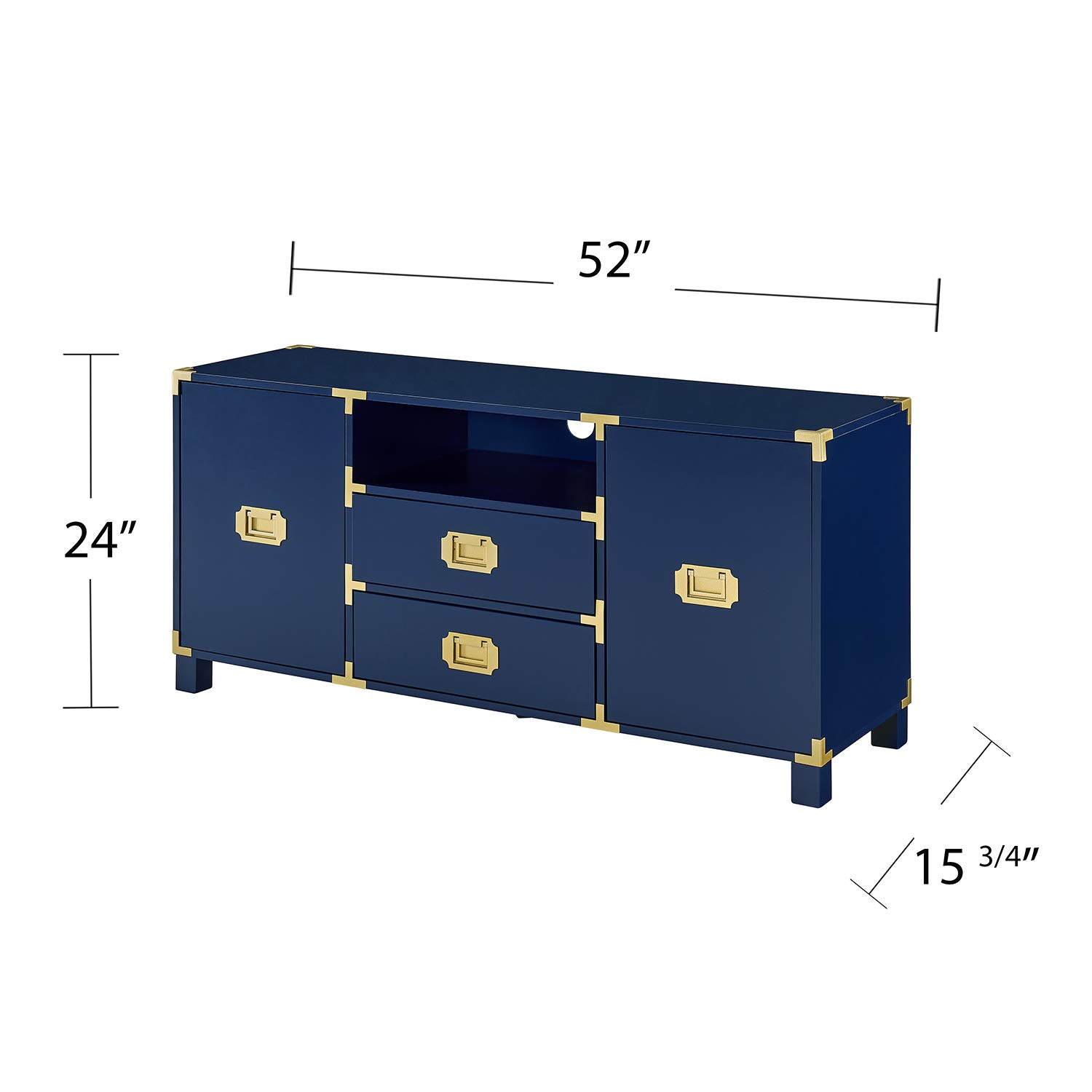 SEI Furniture Campaign Tall TV Stand with Storage - Navy Blue Entertainment Center for Living Room, Bedroom, or Home Theater