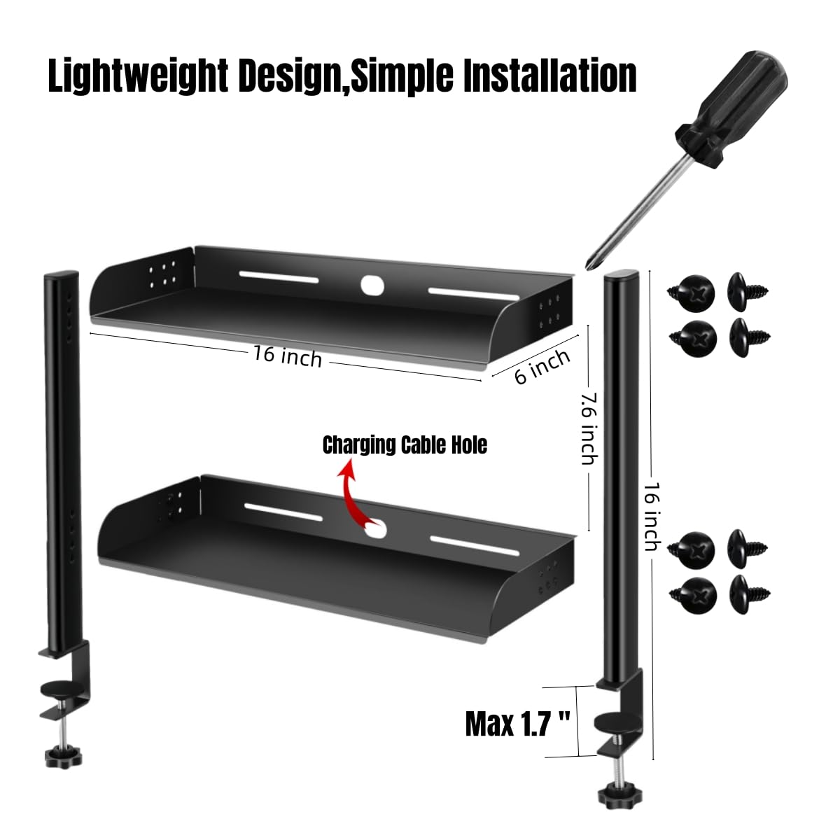 CanKing Clamp On Desk Shelf - Black 2-Tier Under Table Organizer (6