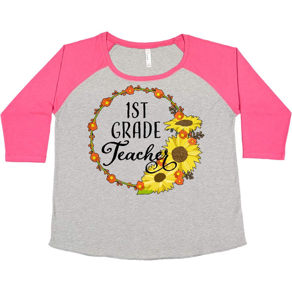 1st Grade Teacher Sunflower Wreath Women's Plus Size T-Shirt - Cute & Comfortable Teacher Apparel for Classroom, School Events & Casual Wear